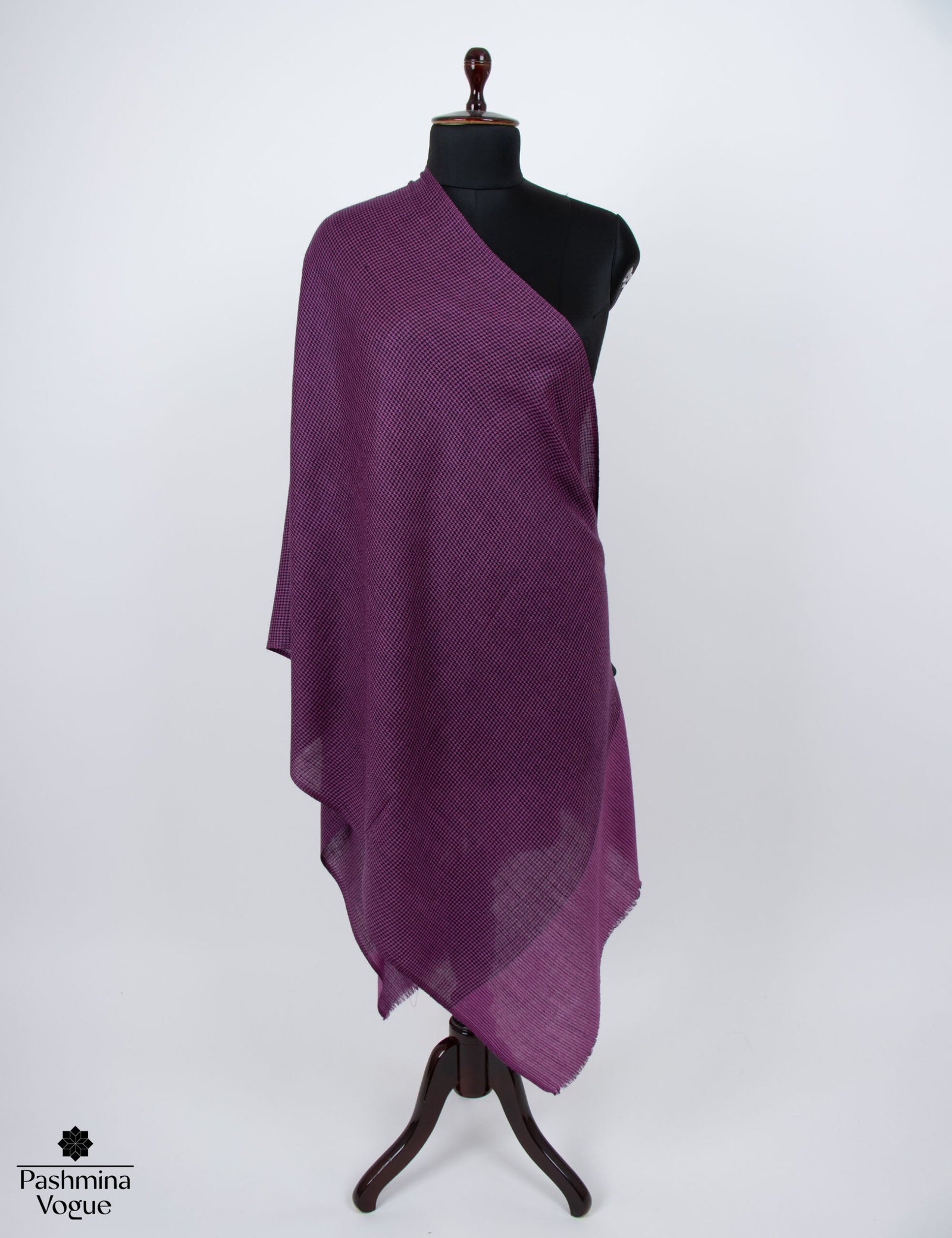 Purple and black checked pure cashmere pashmina scarf handmade luxury winter wrap by Kashmiri artisans