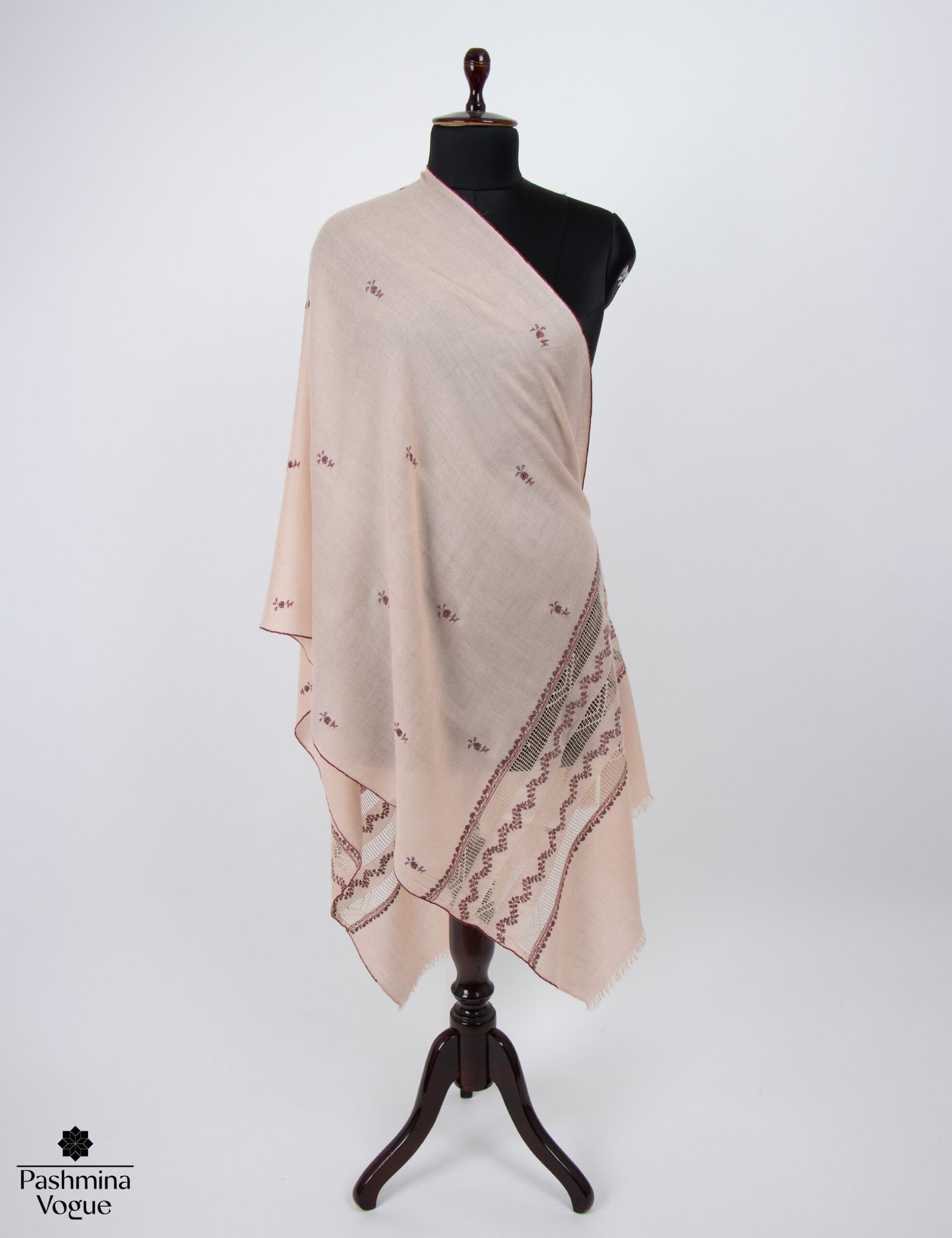 Handmade peach pure pashmina scarf crafted in Kashmir – soft luxury cashmere wrap by Pashmina Vogue