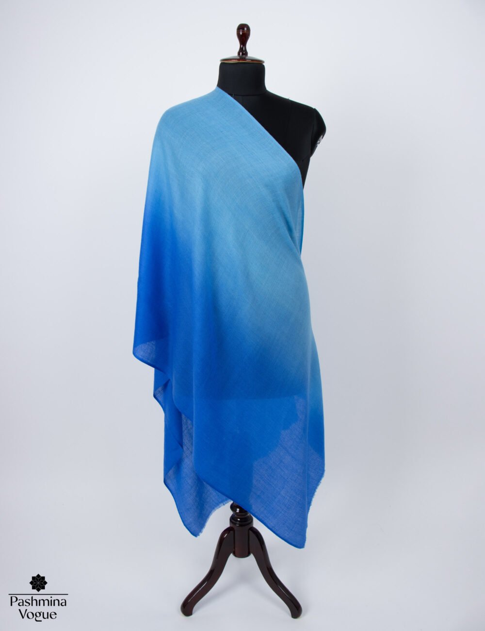 Blue ombre merino wool scarf with soft gradient shades, lightweight luxury wool shawl for women
