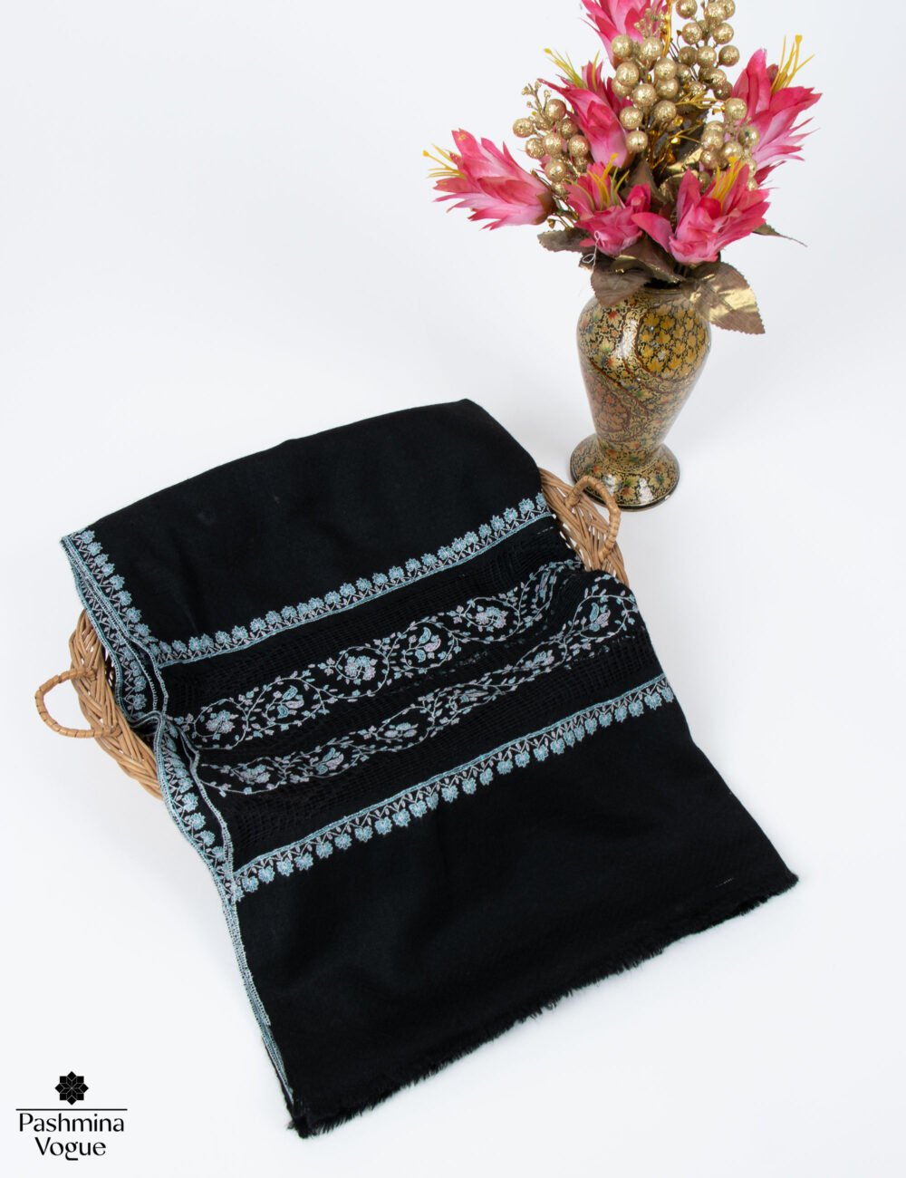 Black Limited Edition Hand Embroidered Pashmina Scarf