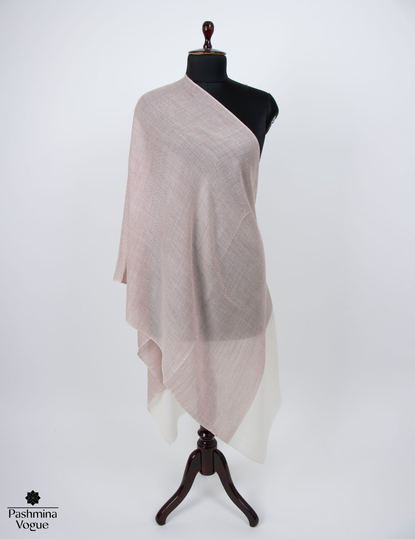 Natural white and red striped woolen wrap for girls soft elegant winter shawl by Pashmina Vogue