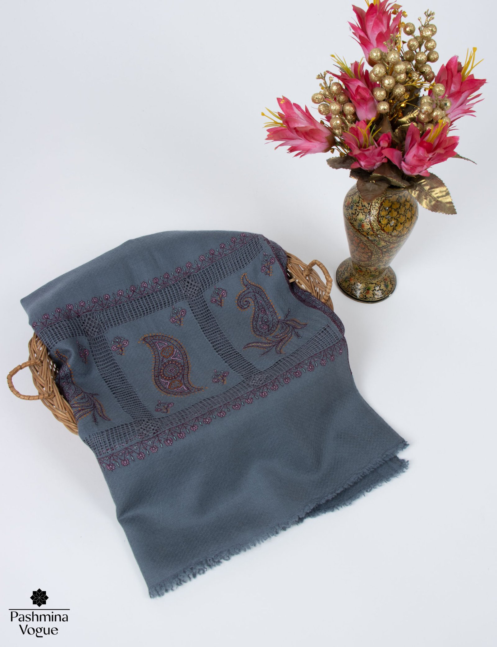 Dark Grey Palla Dar Limited Edition Kashmiri Pashmina Shawl