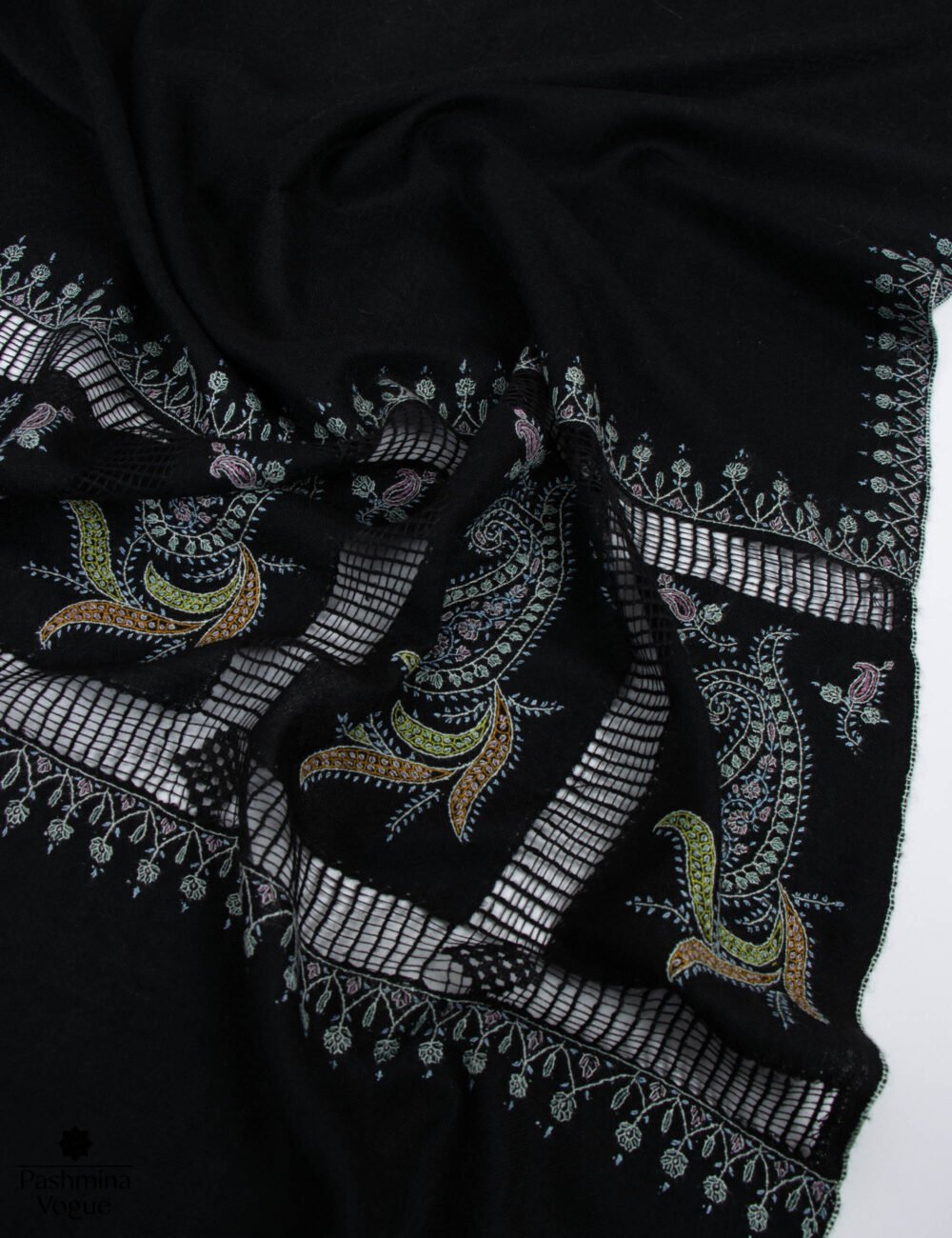 Black Hand Embroidered Limited Edition Kashmiri Wrap for Women
