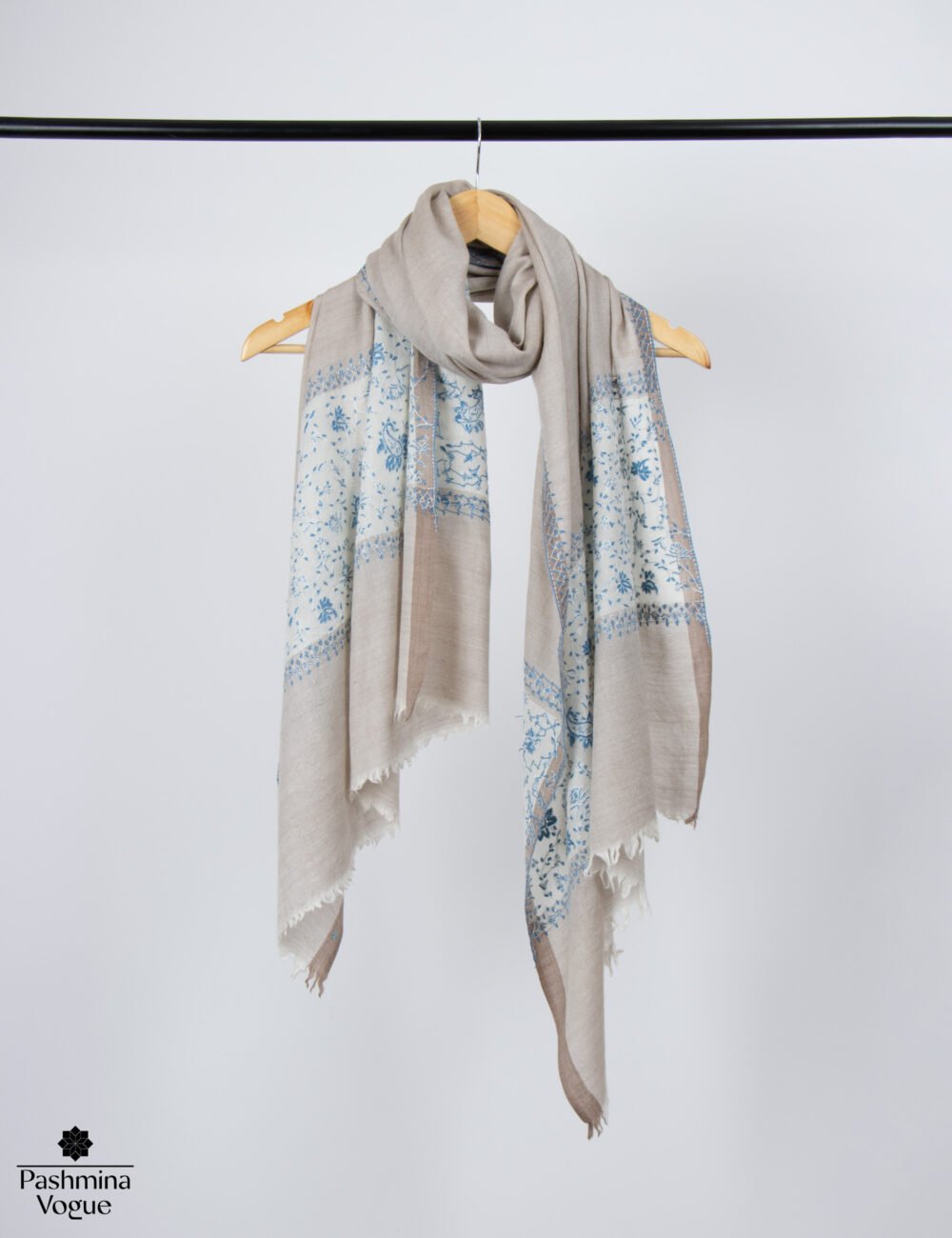 Beige and White Merino Wool Scarf for Women