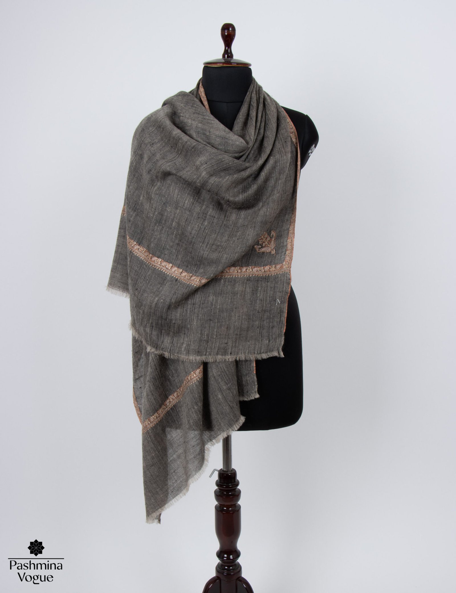 Black Kashmiri Pashmina Shawl - Embroidered Cashmere Wrap
