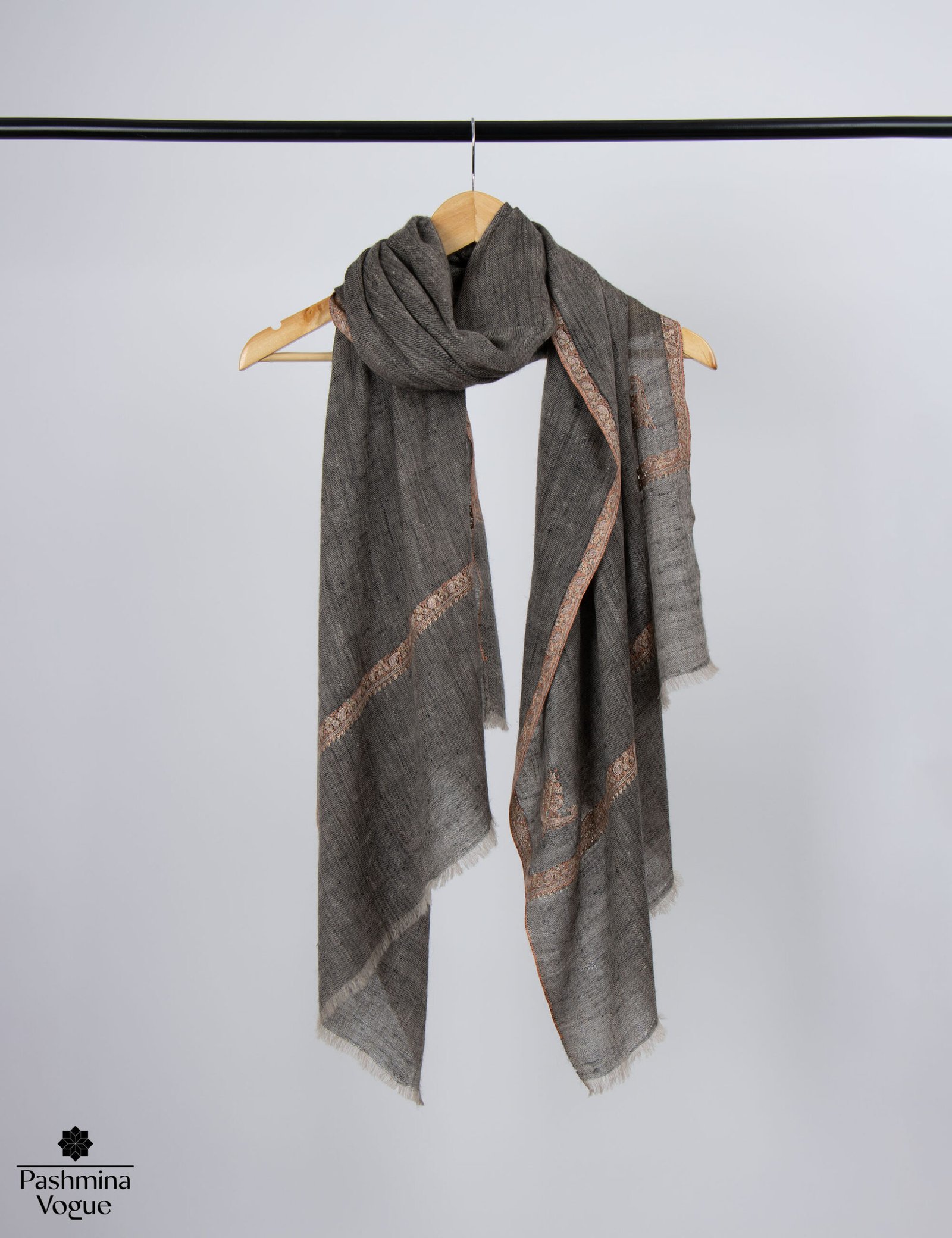 Black Kashmiri Pashmina Shawl - Embroidered Cashmere Wrap