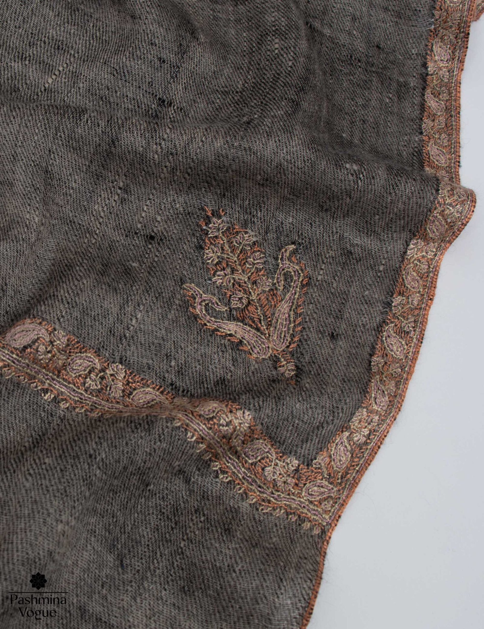 Black Kashmiri Pashmina Shawl - Embroidered Cashmere Wrap