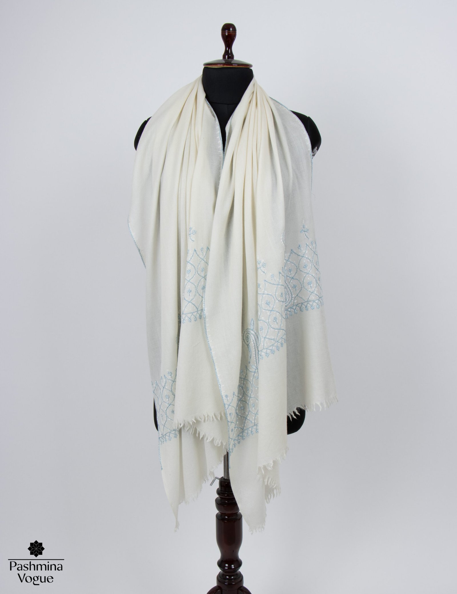 Fine Wool Shawl with Embroidery Handmade Luxury Winter Scarf