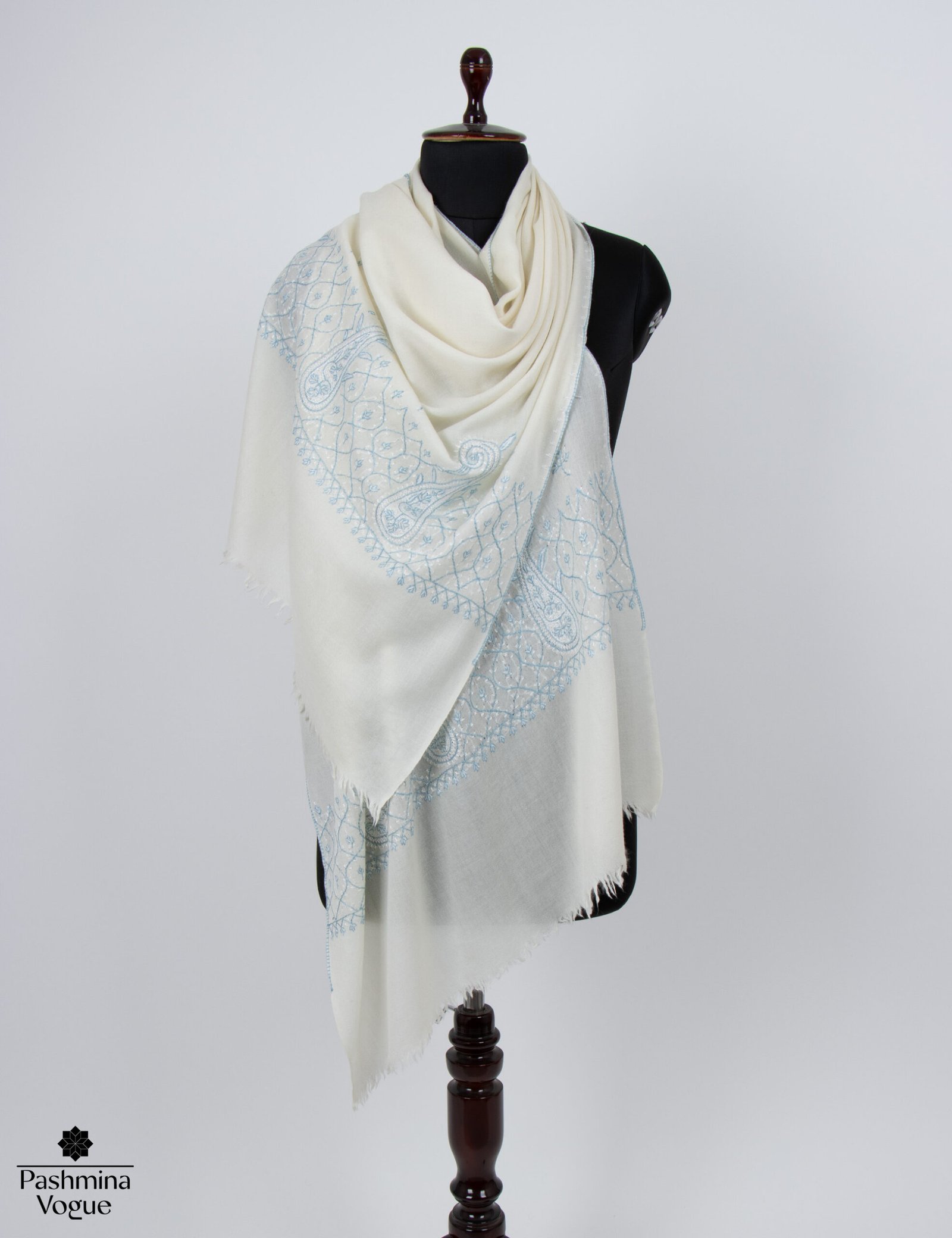 Fine Wool Shawl with Embroidery Handmade Luxury Winter Scarf