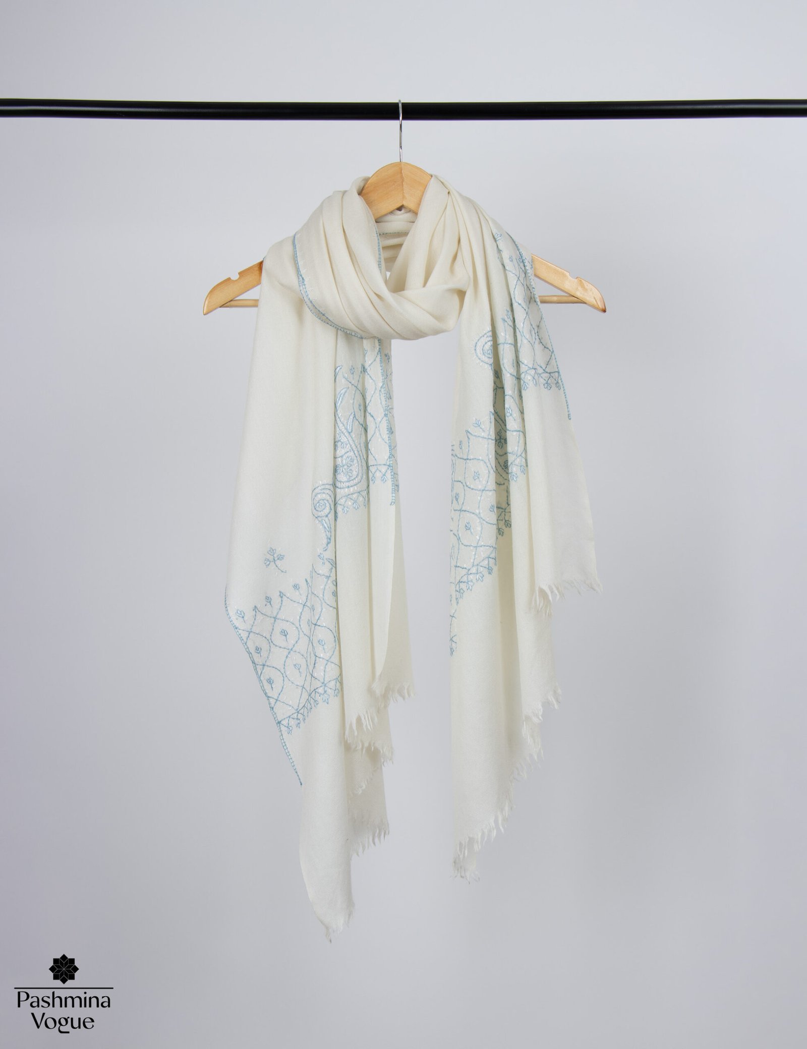 Fine Wool Shawl with Embroidery Handmade Luxury Winter Scarf