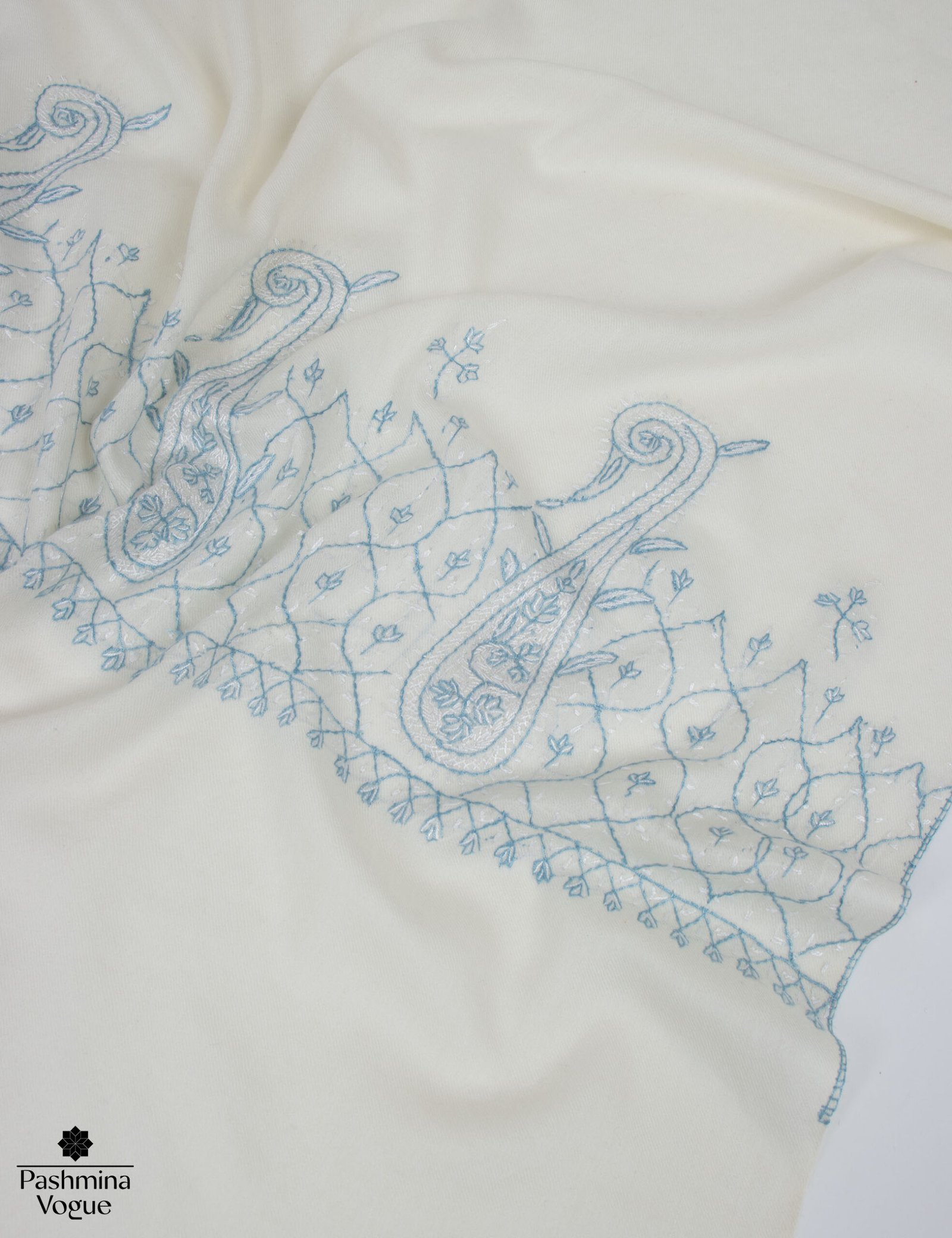 Fine Wool Shawl with Embroidery Handmade Luxury Winter Scarf