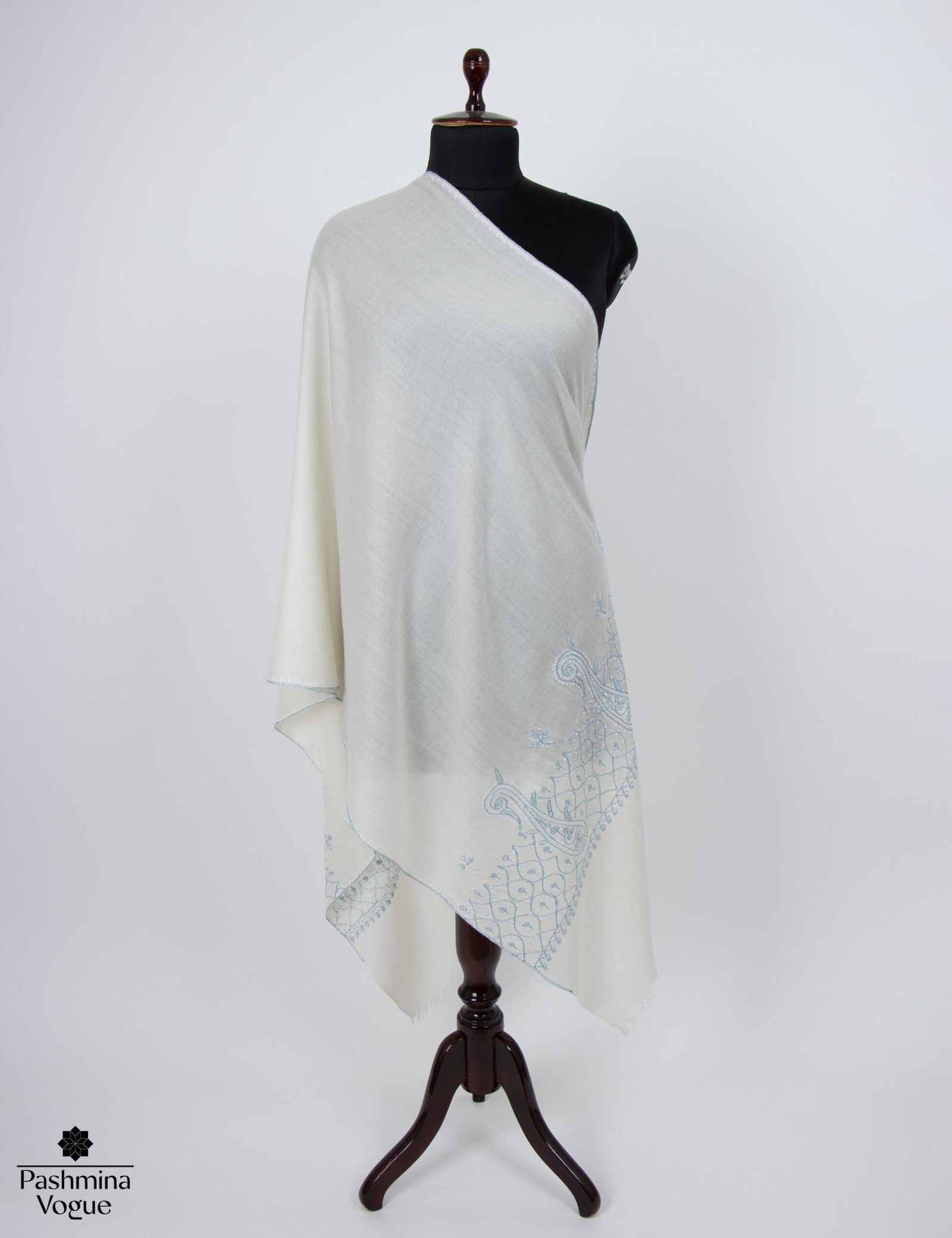 Fine wool Kashmiri shawl with Daur and Buteh embroidery, elegant handmade luxury wrap for winter fashion