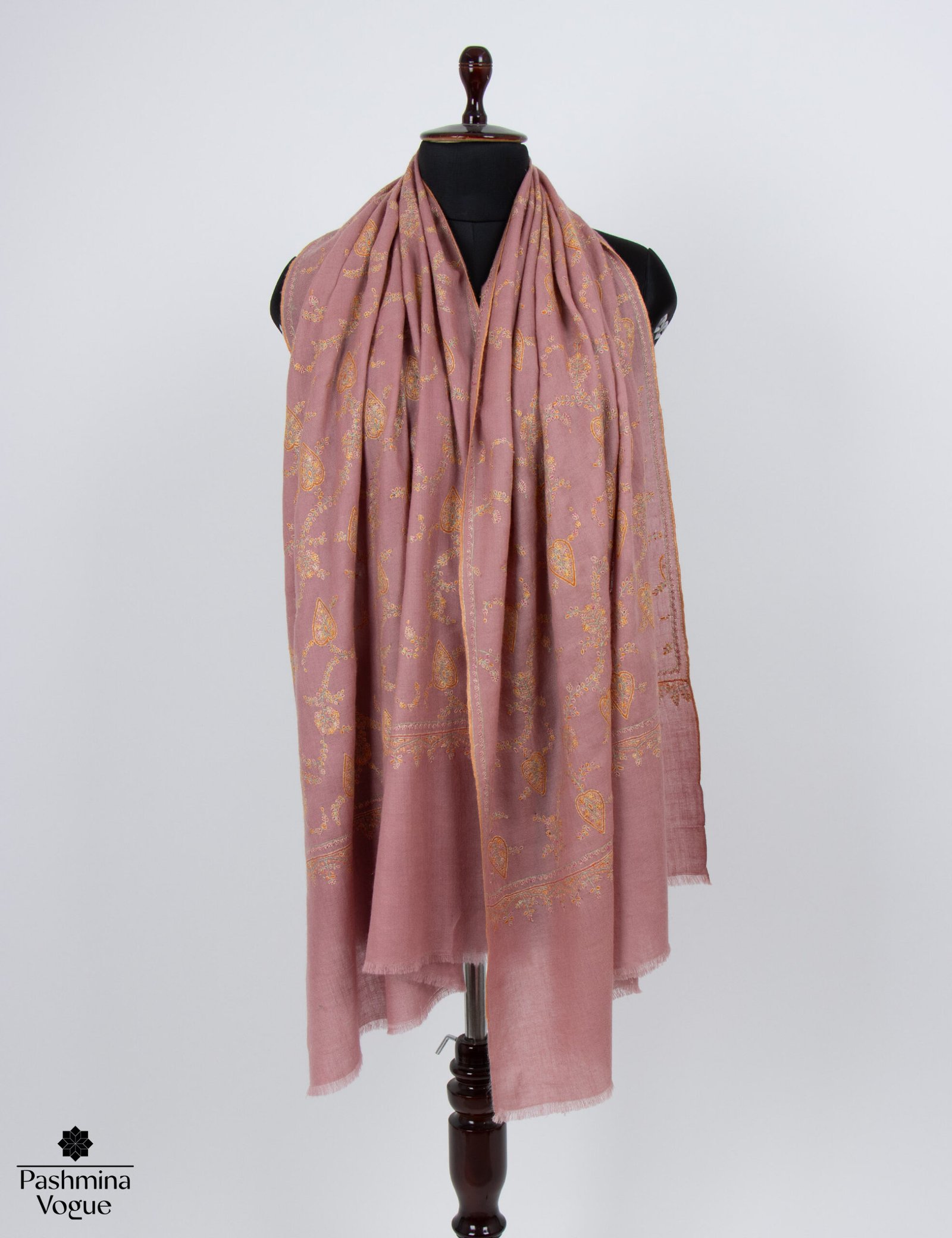 Dusty Peach Sozni Pashmina Shawl Hand Made Cashmere Wrap