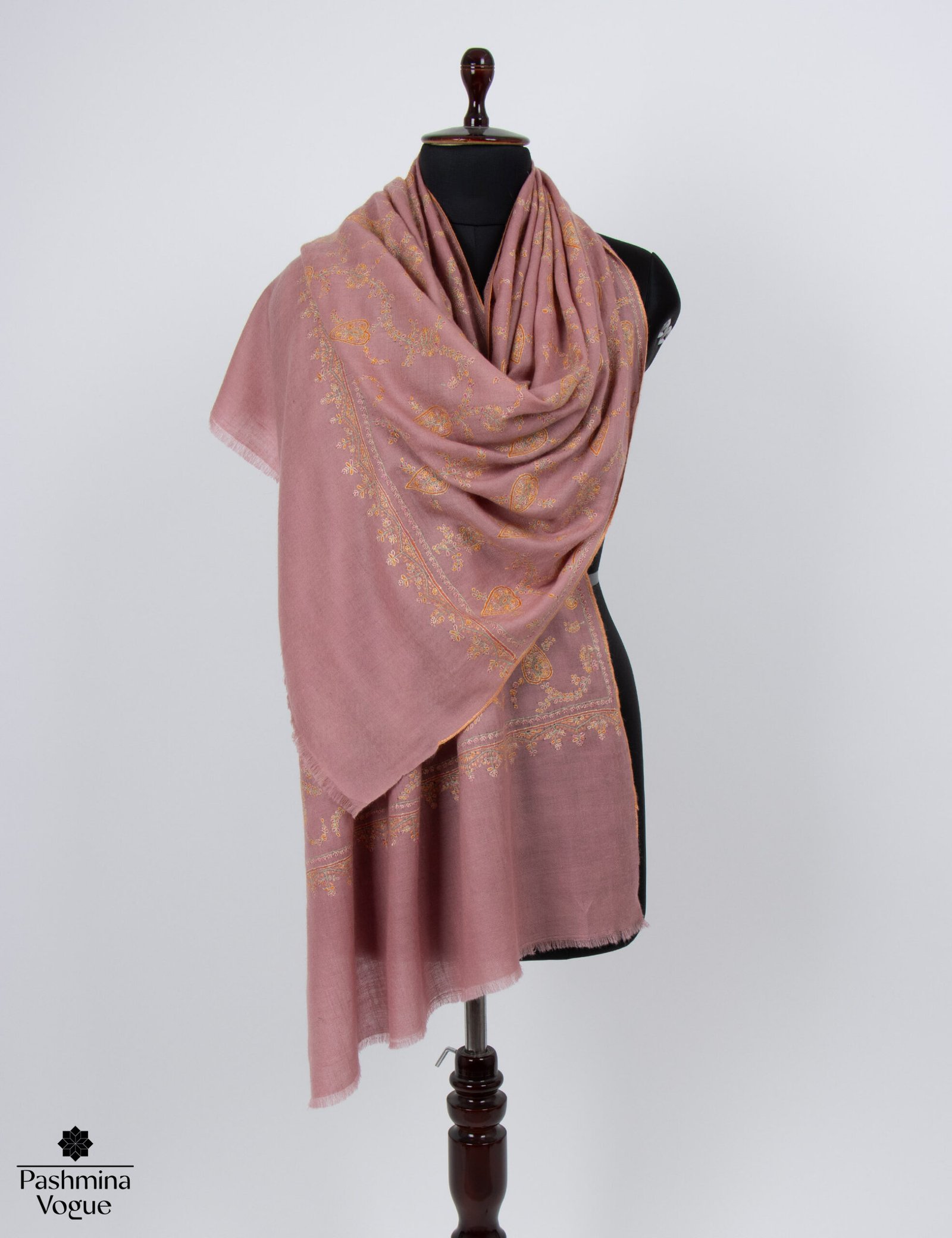 Dusty Peach Sozni Pashmina Shawl Hand Made Cashmere Wrap