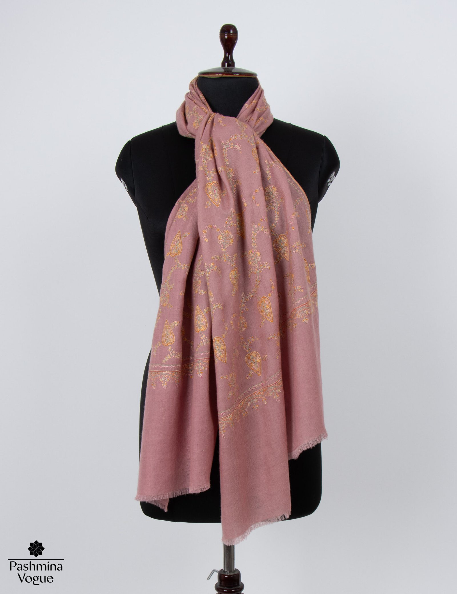 Dusty Peach Sozni Pashmina Shawl Hand Made Cashmere Wrap