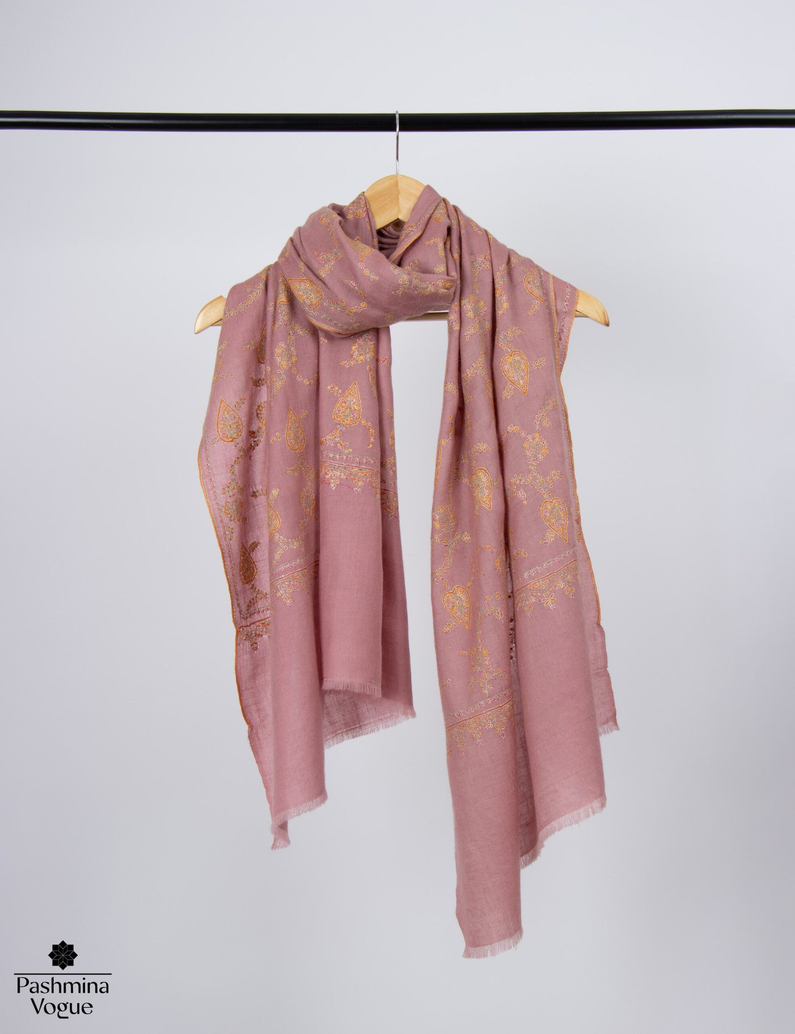 Dusty Peach Sozni Pashmina Shawl Hand Made Cashmere Wrap