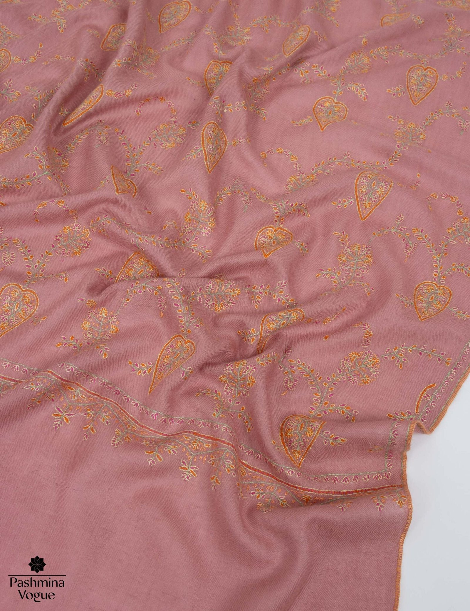 Dusty Peach Sozni Pashmina Shawl Hand Made Cashmere Wrap