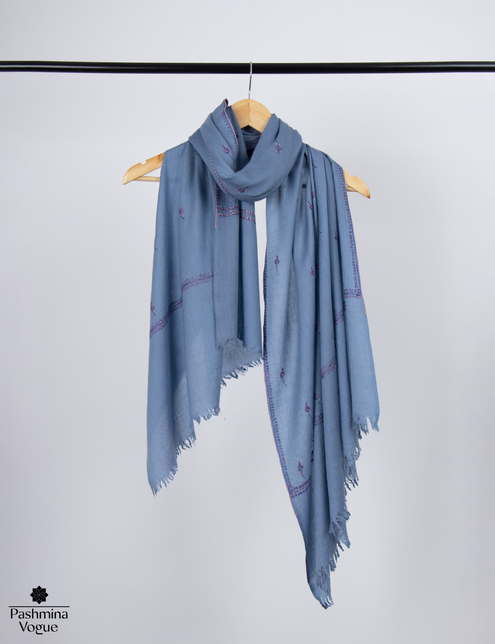 Kashmiri Pure Wool Shawl Blue Wrap for Women & Men