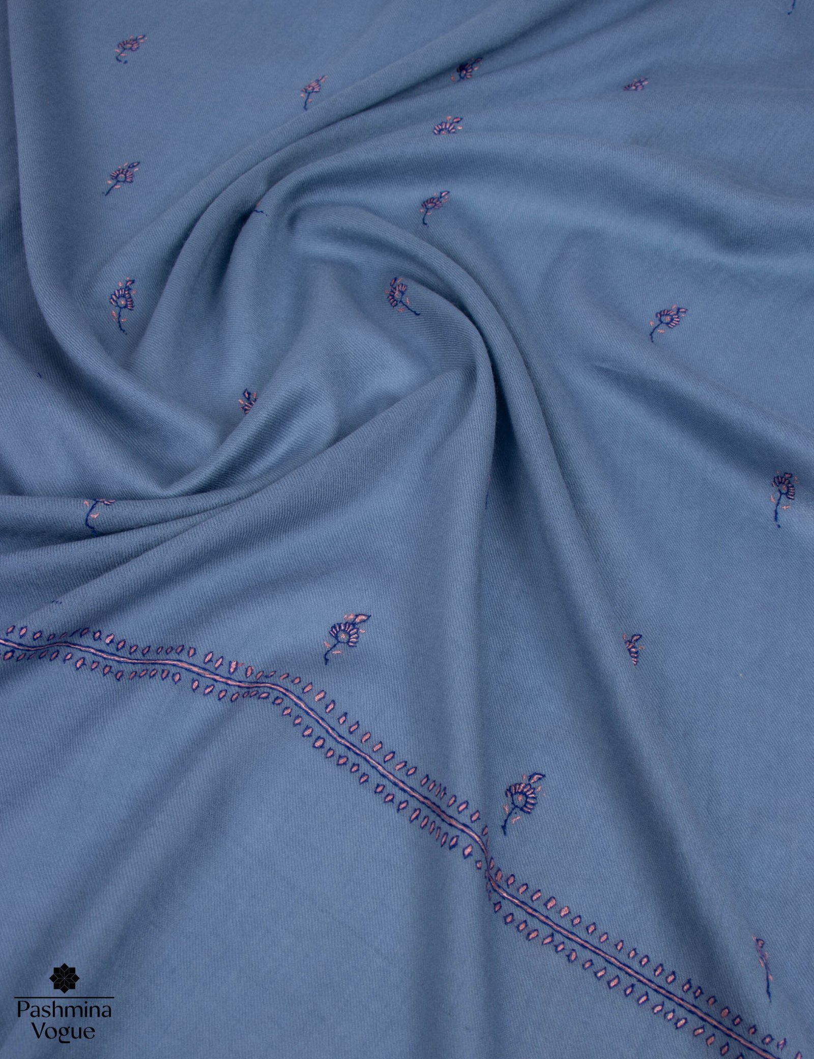 Kashmiri Pure Wool Shawl Blue Wrap for Women & Men