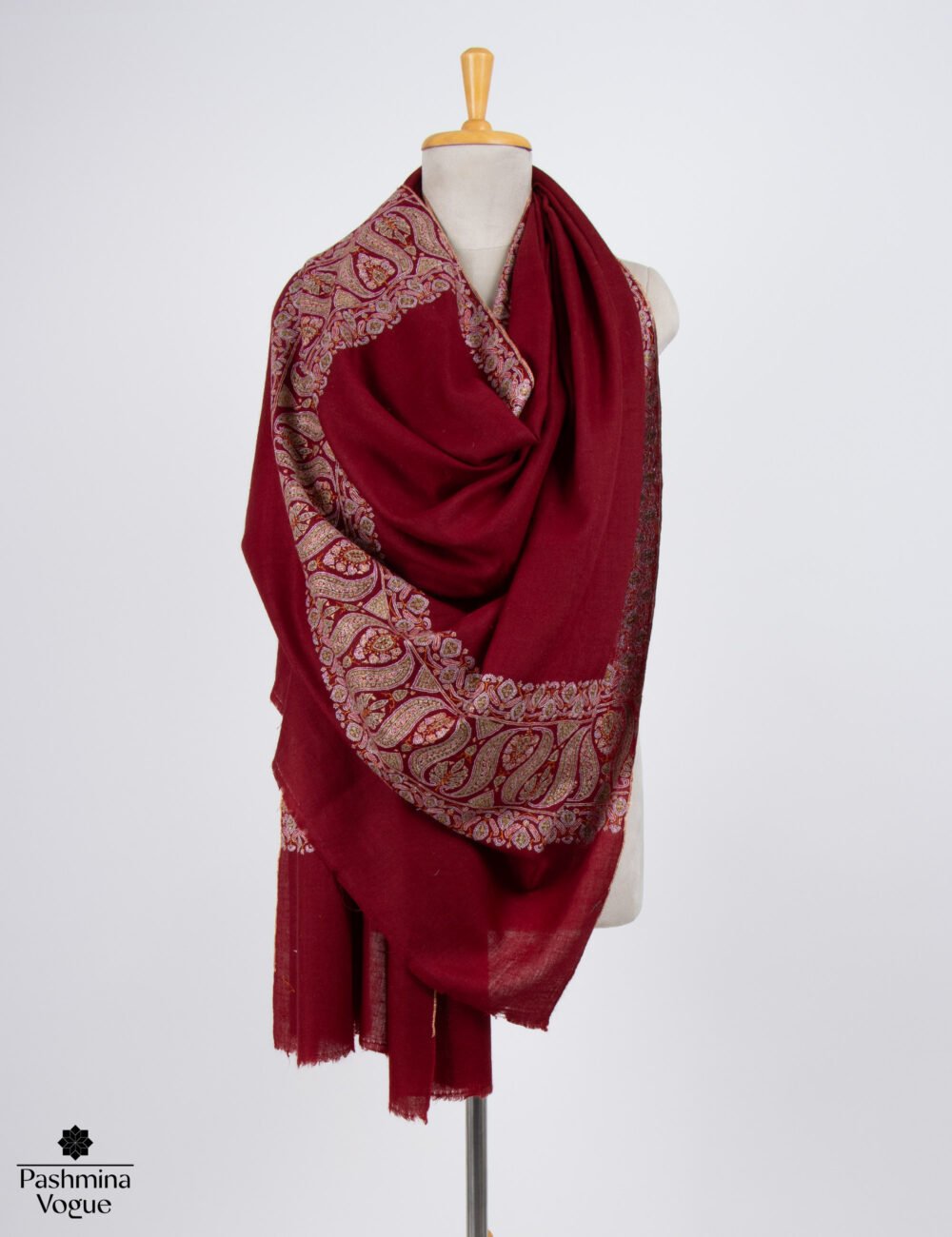Maroon Handloom Cashmere Shawl Embroidered Pashmina Scarf