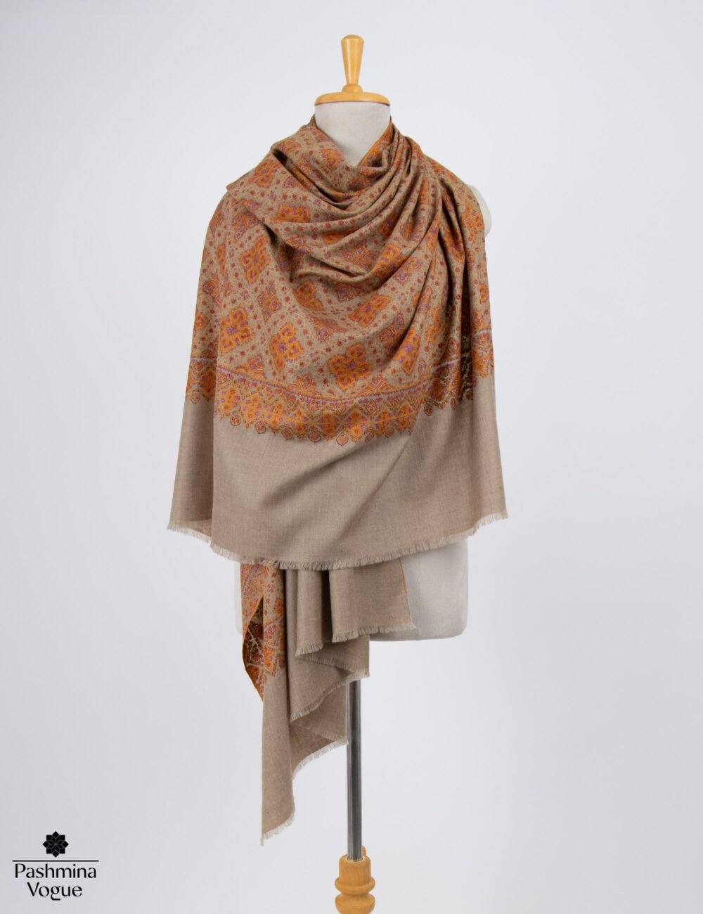 Royal Beige Jamawar Pashmina Shawl - Cashmere Wrap