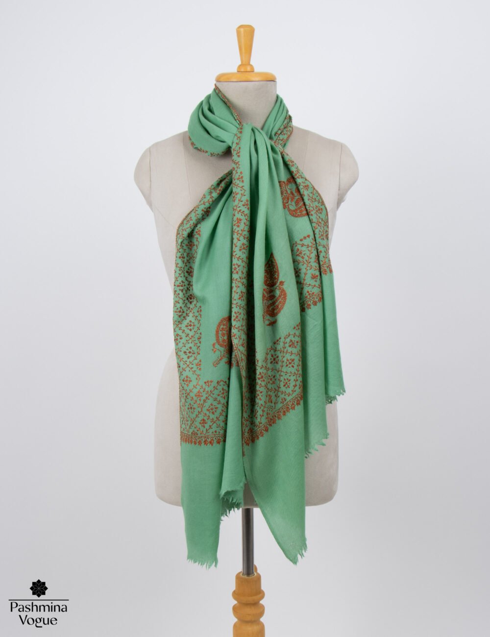 Summer Green Cashmere Scarf Hand Embroidered Wrap