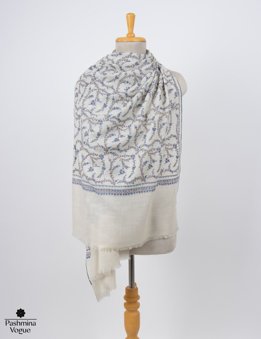 White Jaal Cashmere Wrap – Handwoven Luxury Pashmina Shawl