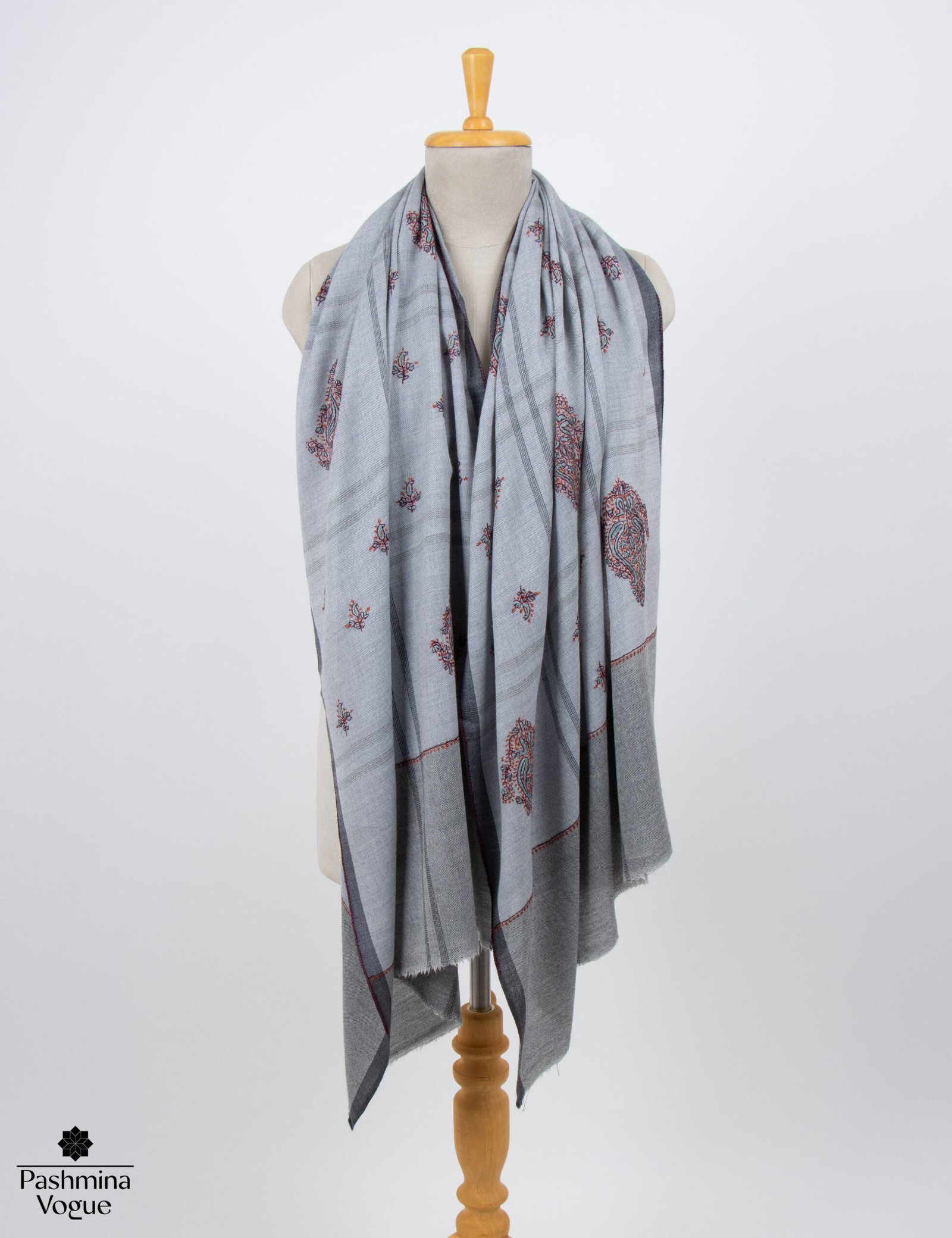 Grey Pure Cashmere Wool Shawl Pashmina Wrap for Women