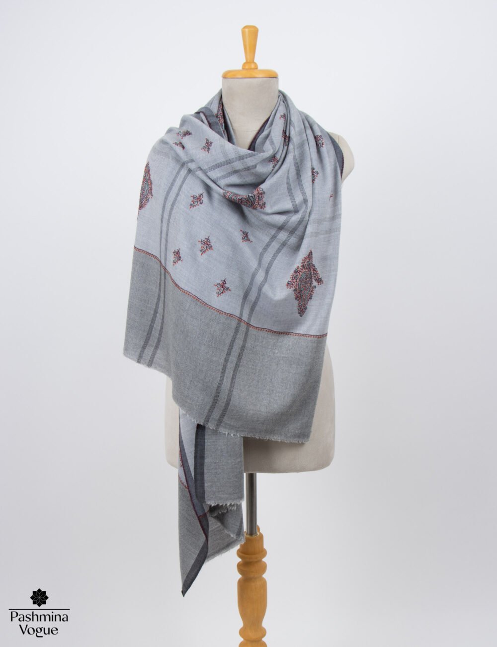 Grey Pure Cashmere Wool Shawl Pashmina Wrap for Women