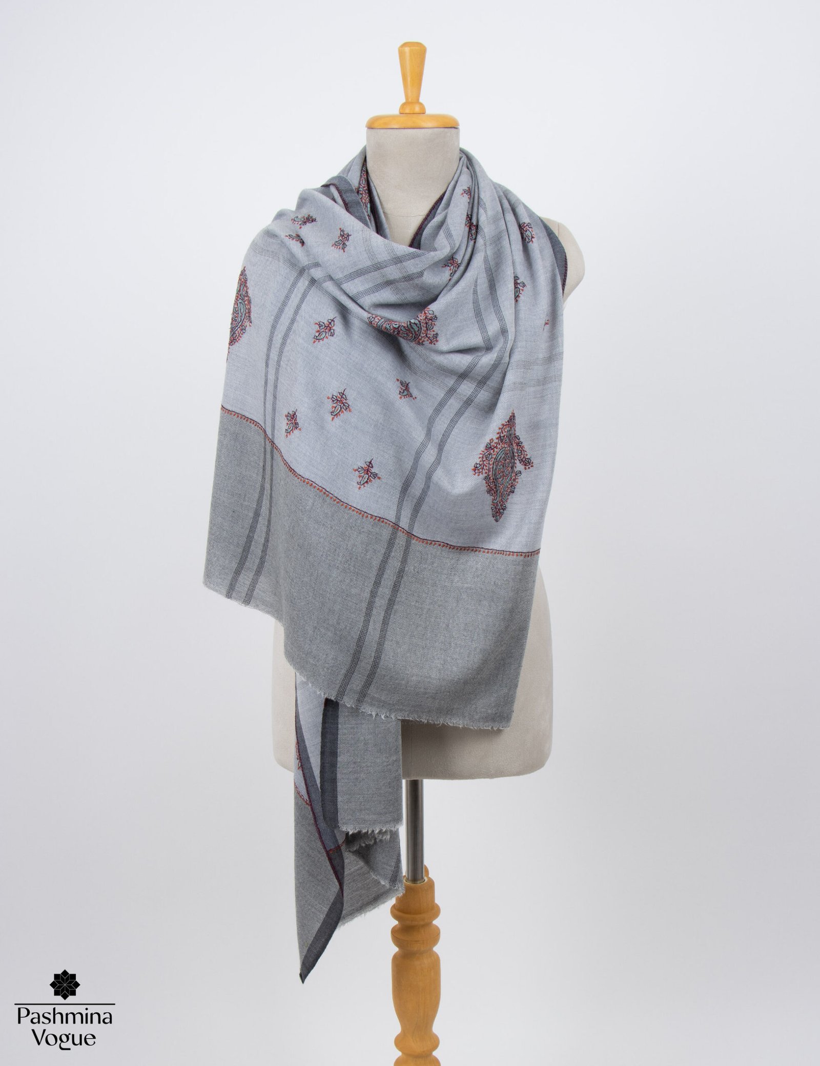Grey Pure Cashmere Wool Shawl Pashmina Wrap for Women