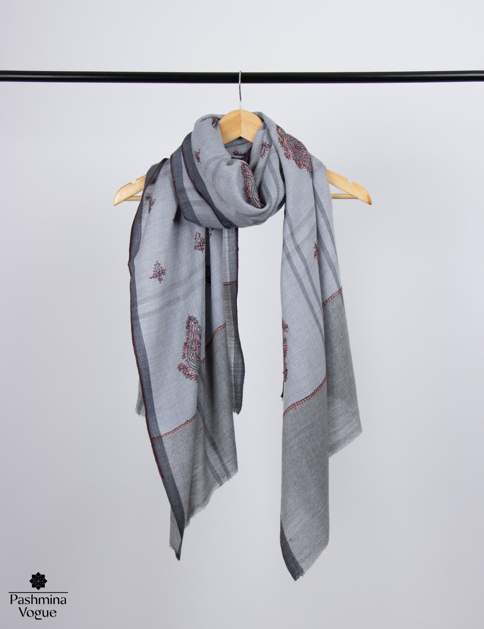 Grey Pure Cashmere Wool Shawl Pashmina Wrap for Women