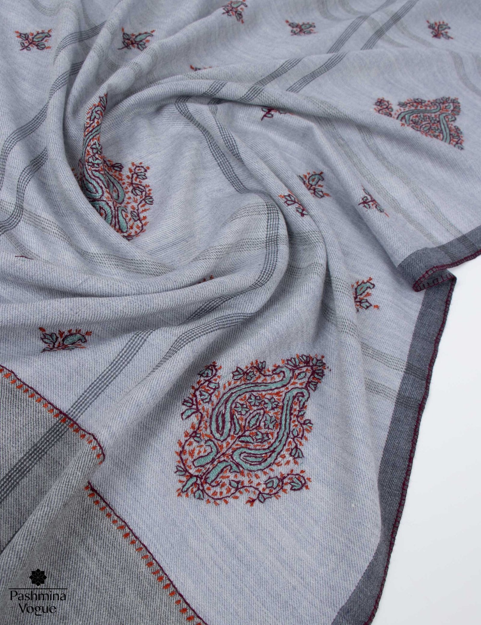 Grey Pure Cashmere Wool Shawl Pashmina Wrap for Women