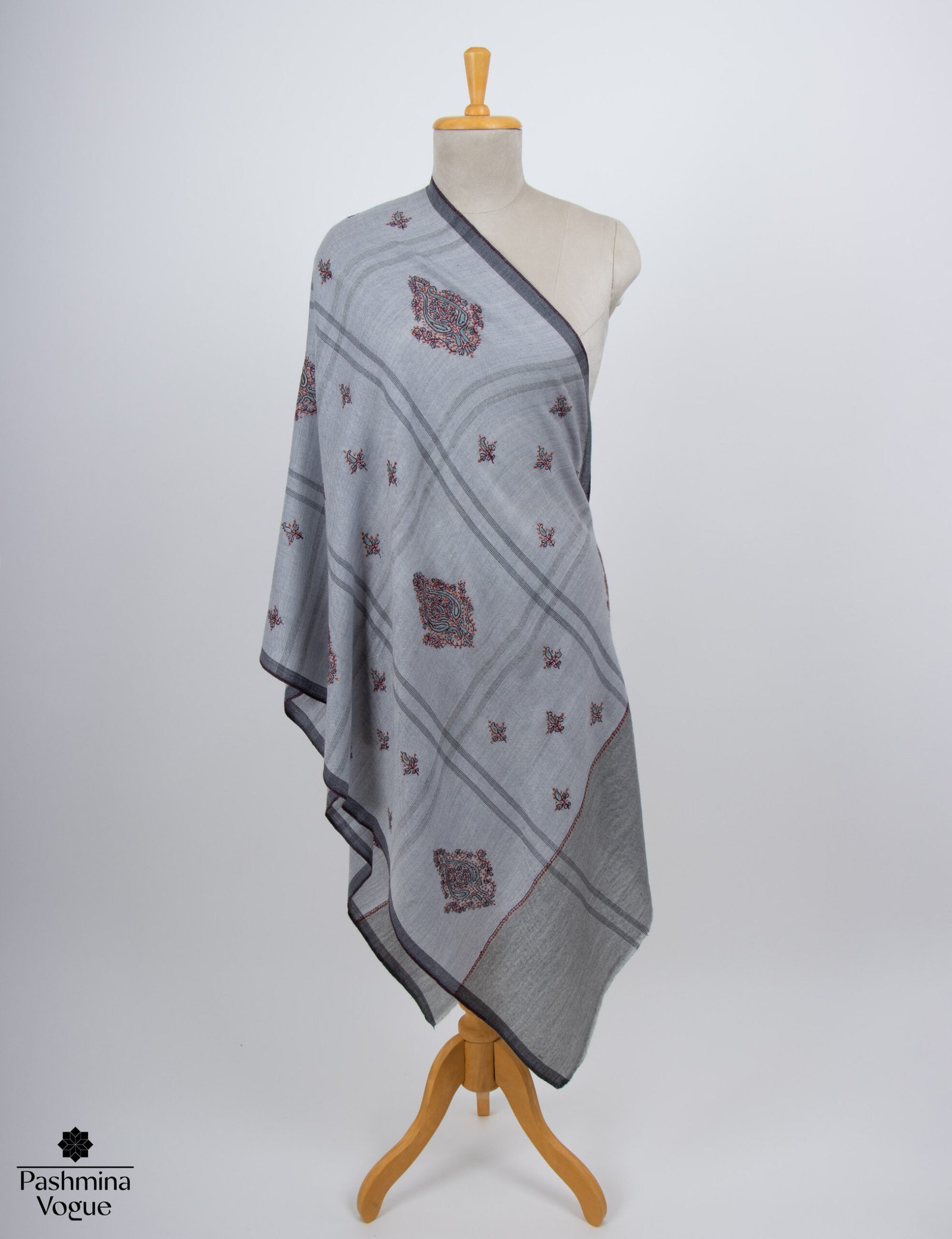 Grey Pure Cashmere Wool Shawl Pashmina Wrap for Women