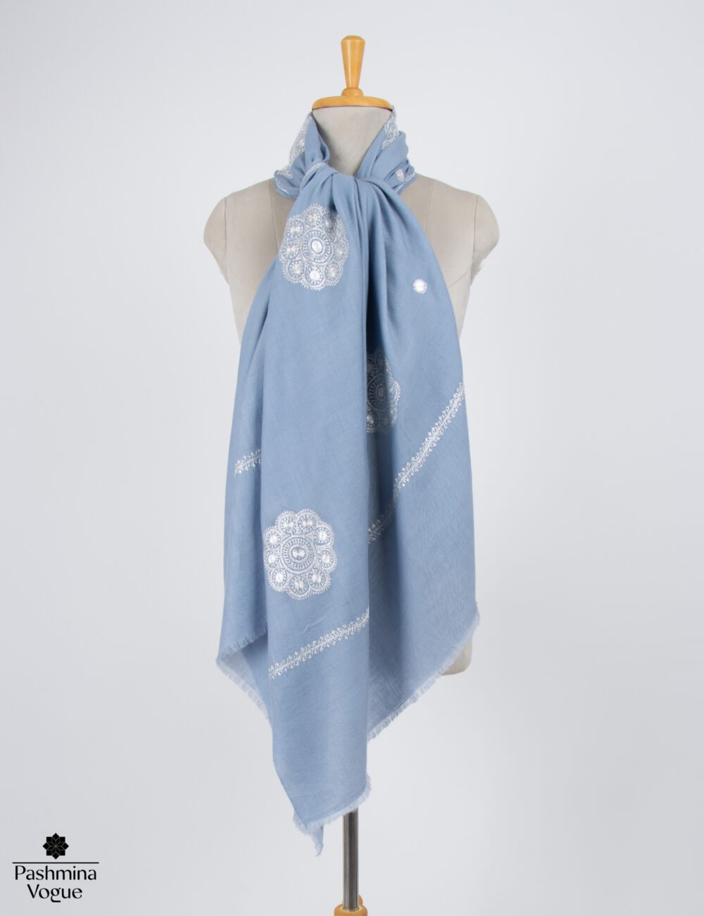 Handwoven Blue Cashmere Shawl with Kashmiri Tilla Embroidery