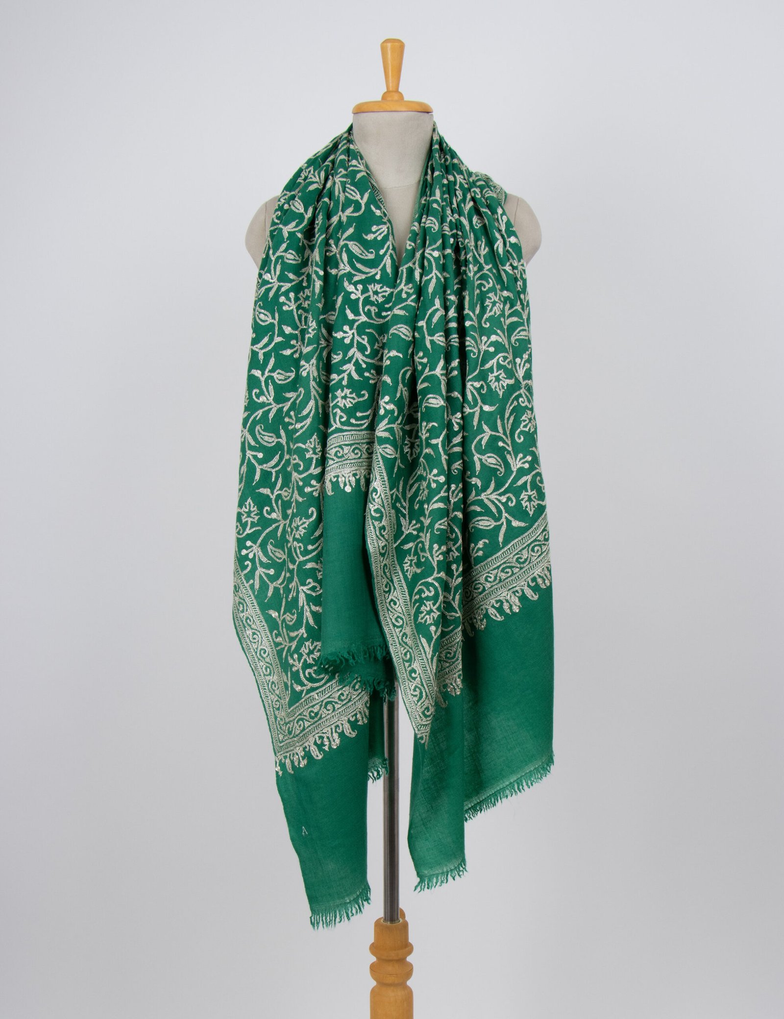 Green Pure Pashmina Shawl Silver Tilla Cashmere Wrap