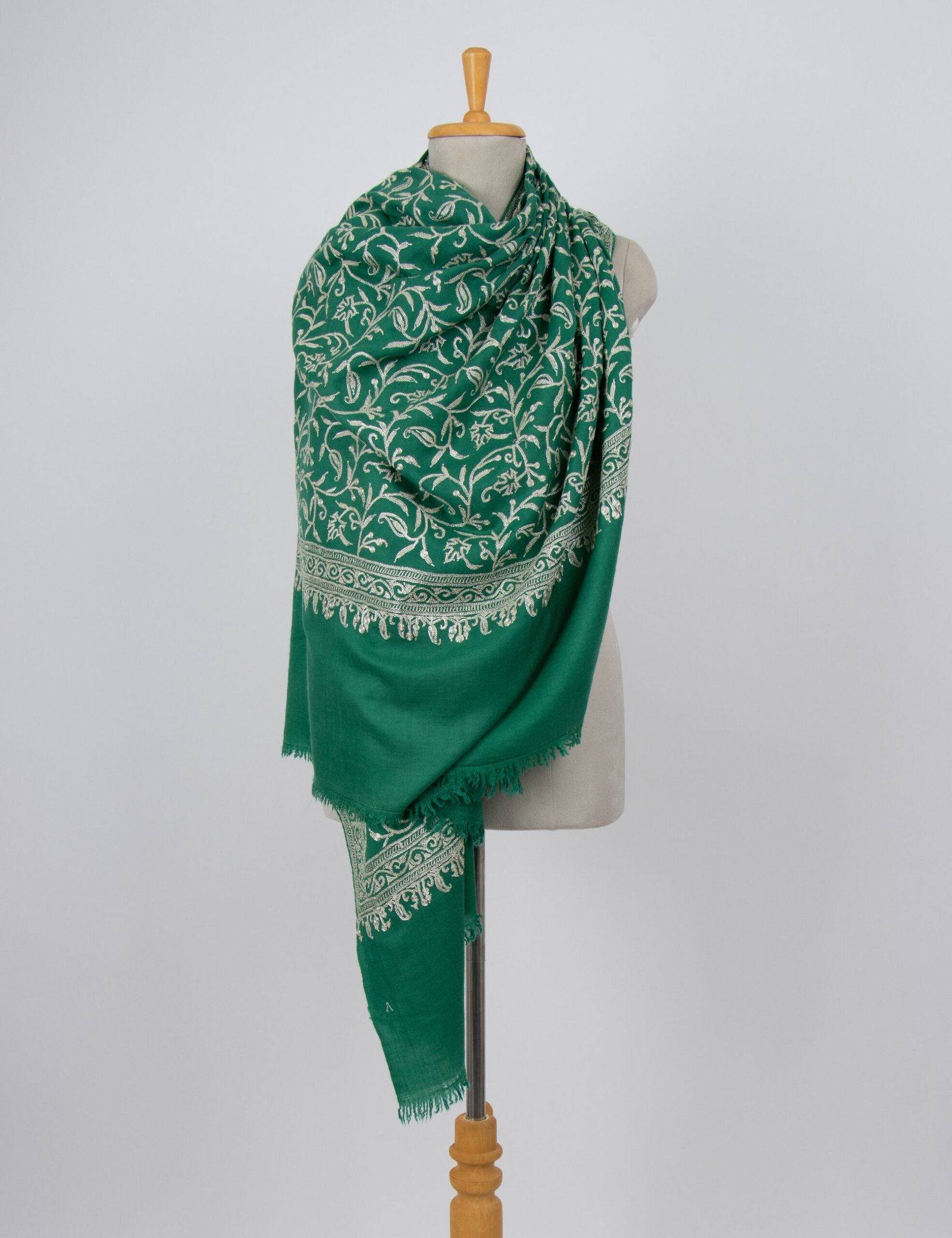 Green Pure Pashmina Shawl Silver Tilla Cashmere Wrap