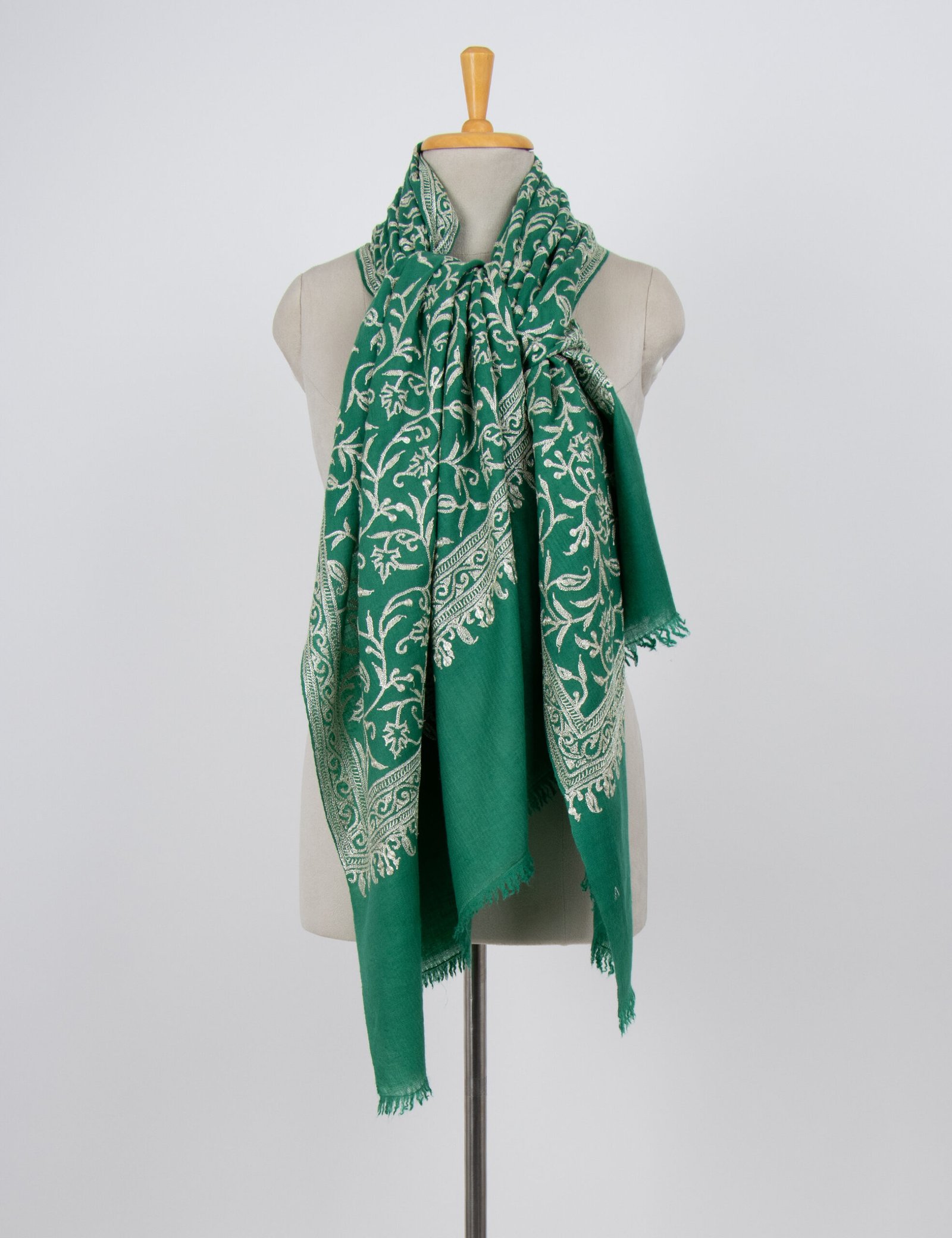 Green Pure Pashmina Shawl Silver Tilla Cashmere Wrap