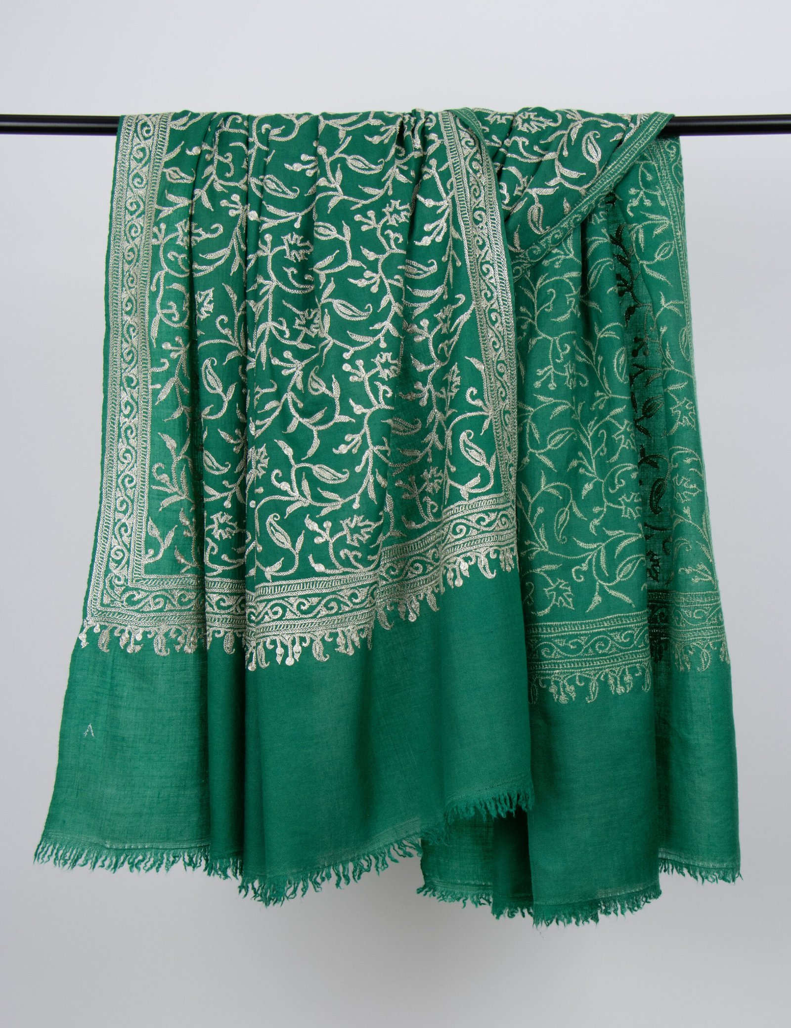 Green Pure Pashmina Shawl Silver Tilla Cashmere Wrap