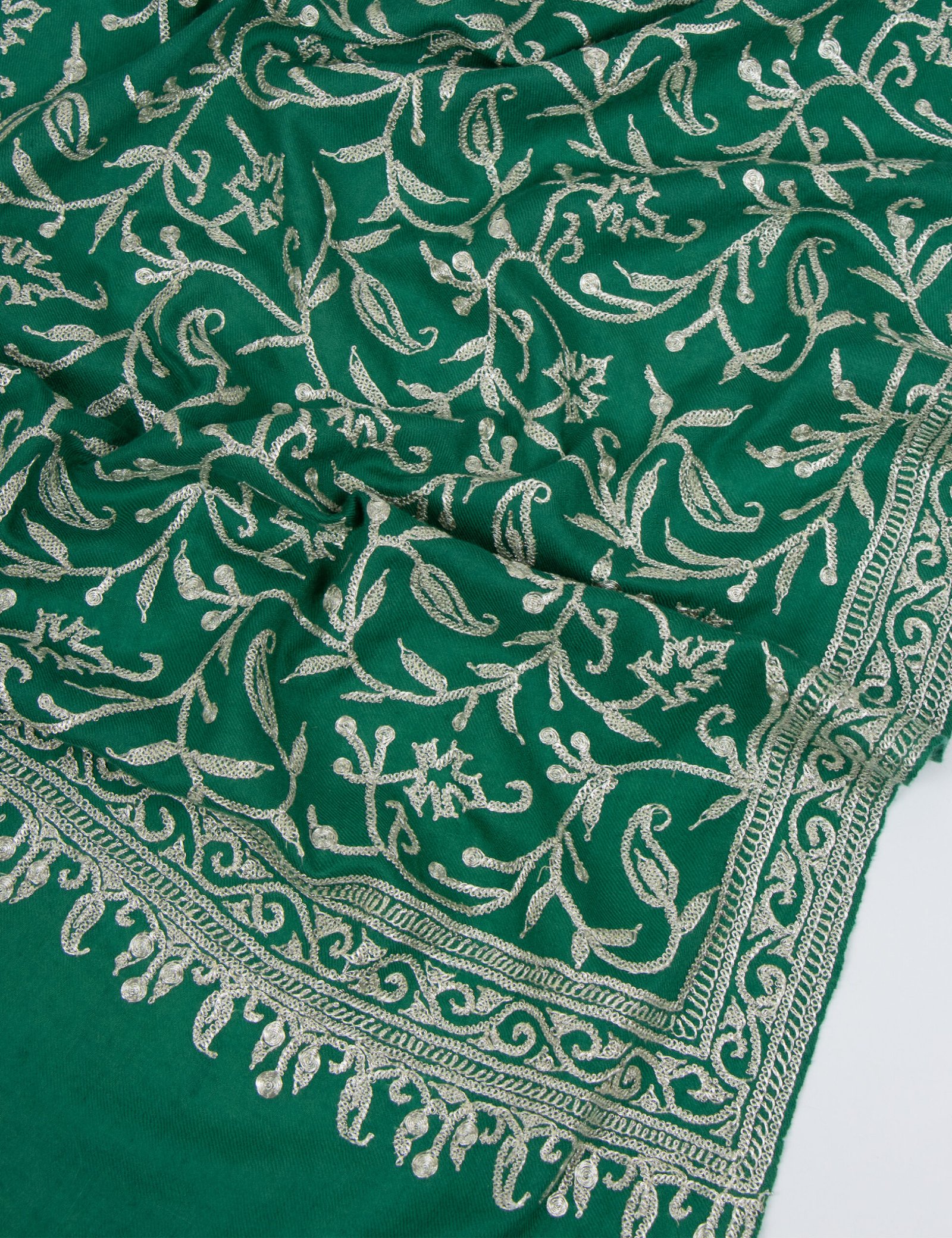 Green Pure Pashmina Shawl Silver Tilla Cashmere Wrap