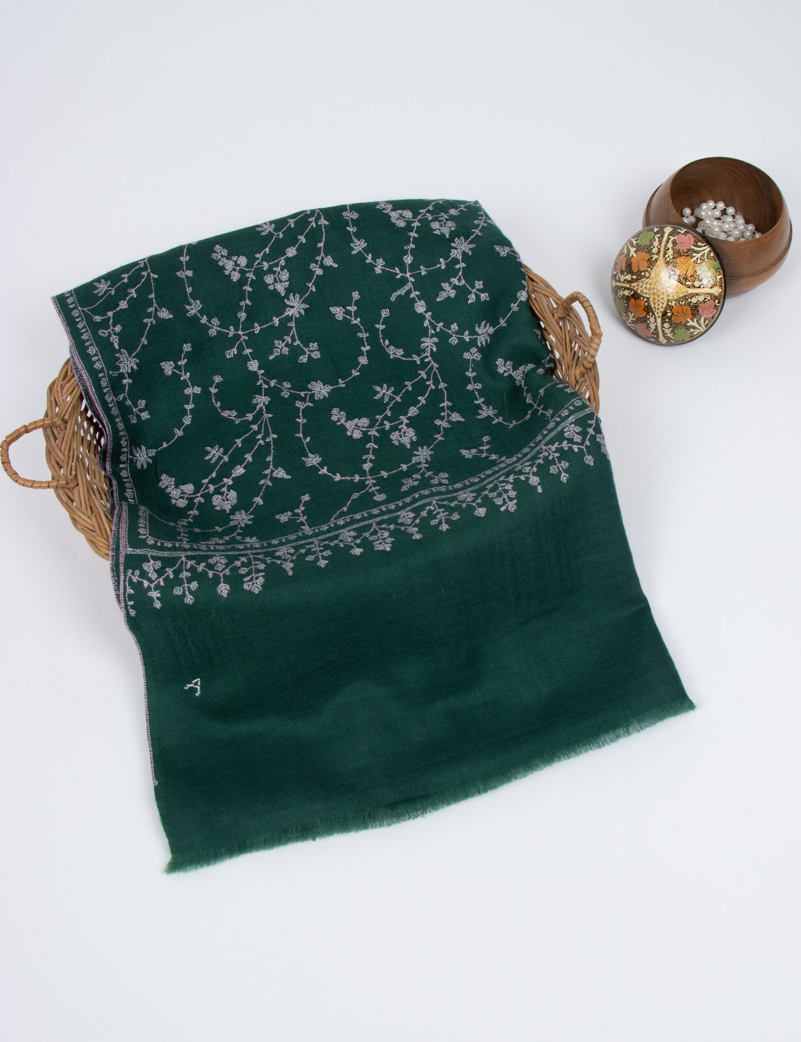 Green Hand Embroidered Kashmir Pashmina Shawl