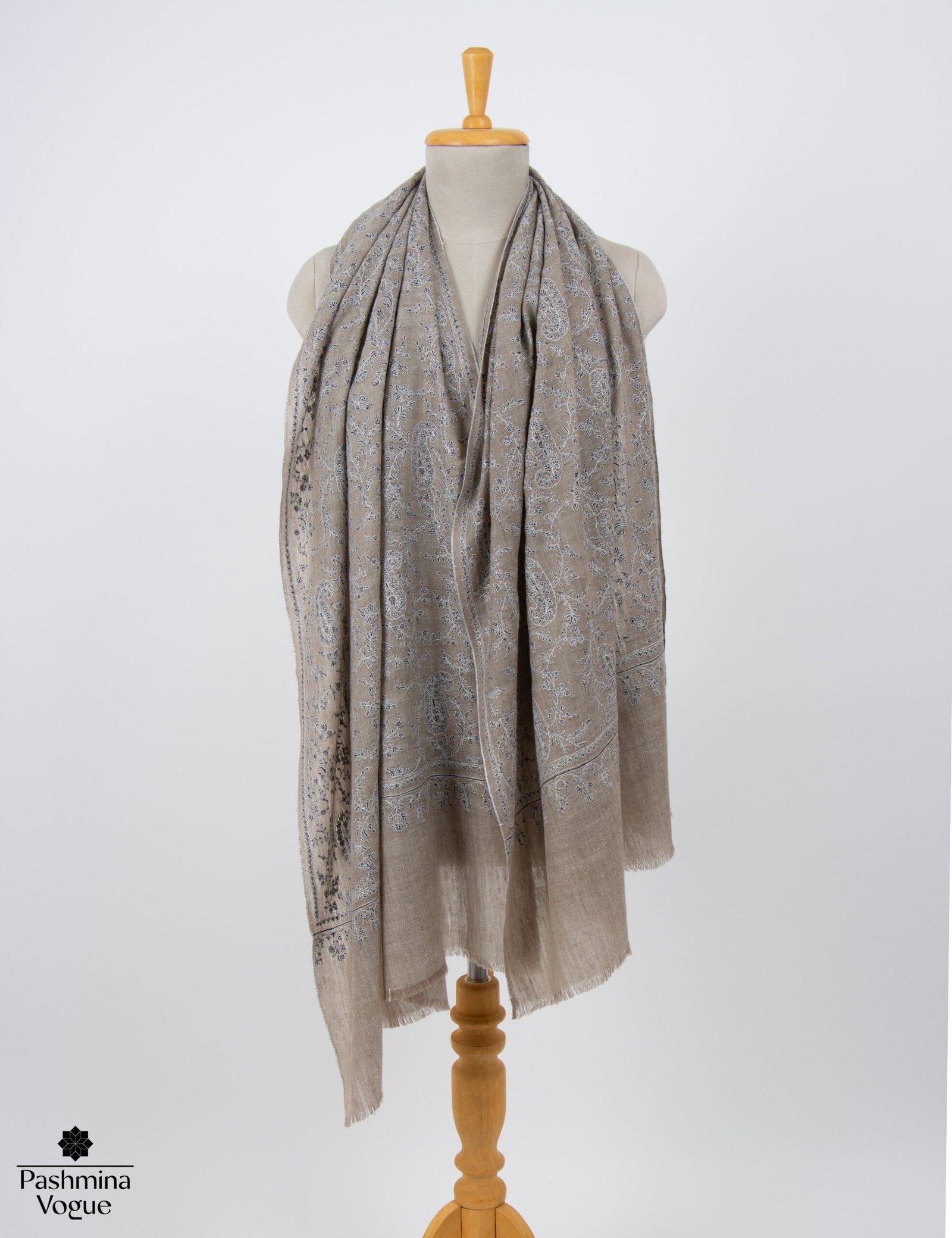 Beige Pashmina Wrap with Embroidery | Luxury Kashmir Pashmina