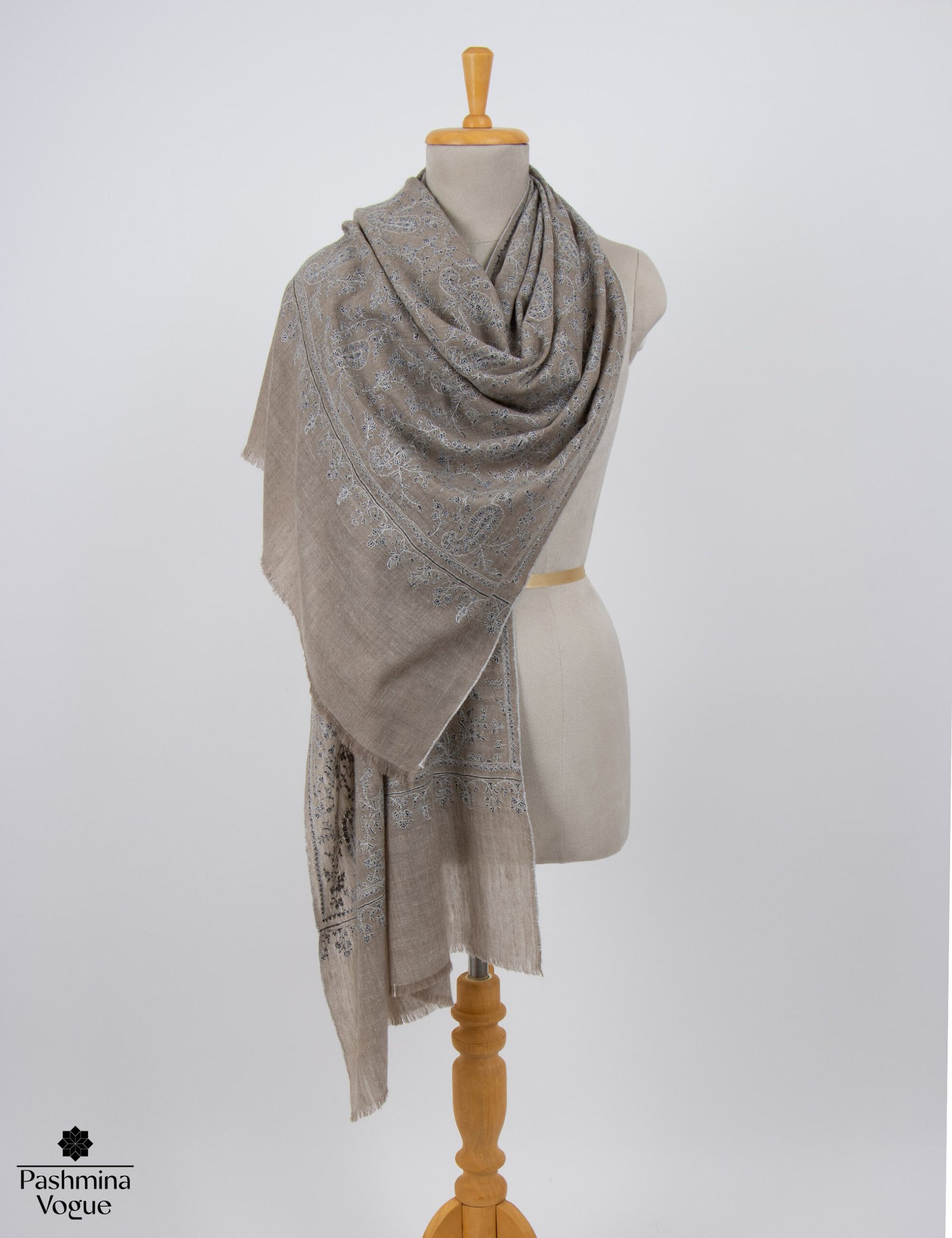 Beige Pashmina Wrap with Embroidery | Luxury Kashmir Pashmina