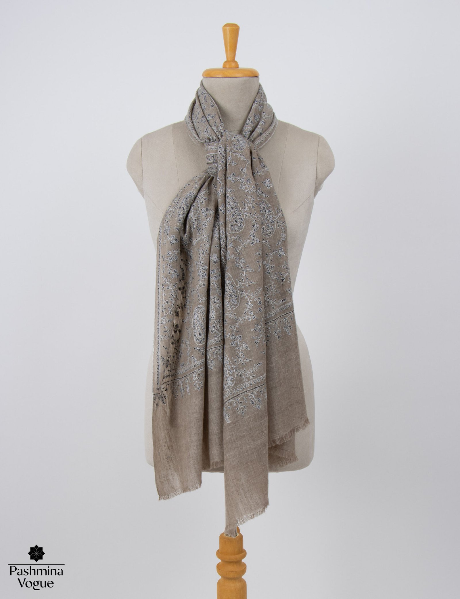 Beige Pashmina Wrap with Embroidery | Luxury Kashmir Pashmina