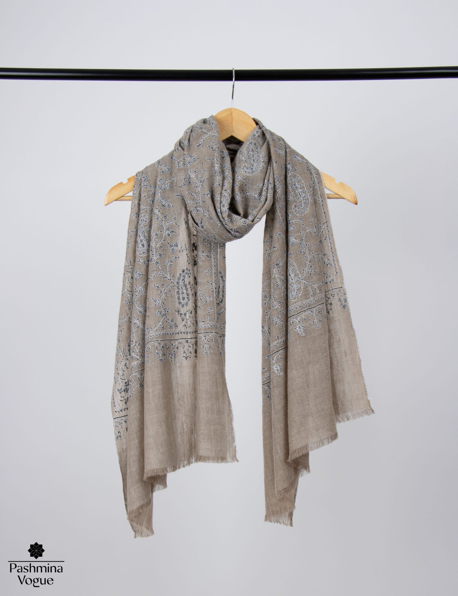 Beige Pashmina Wrap with Embroidery | Luxury Kashmir Pashmina