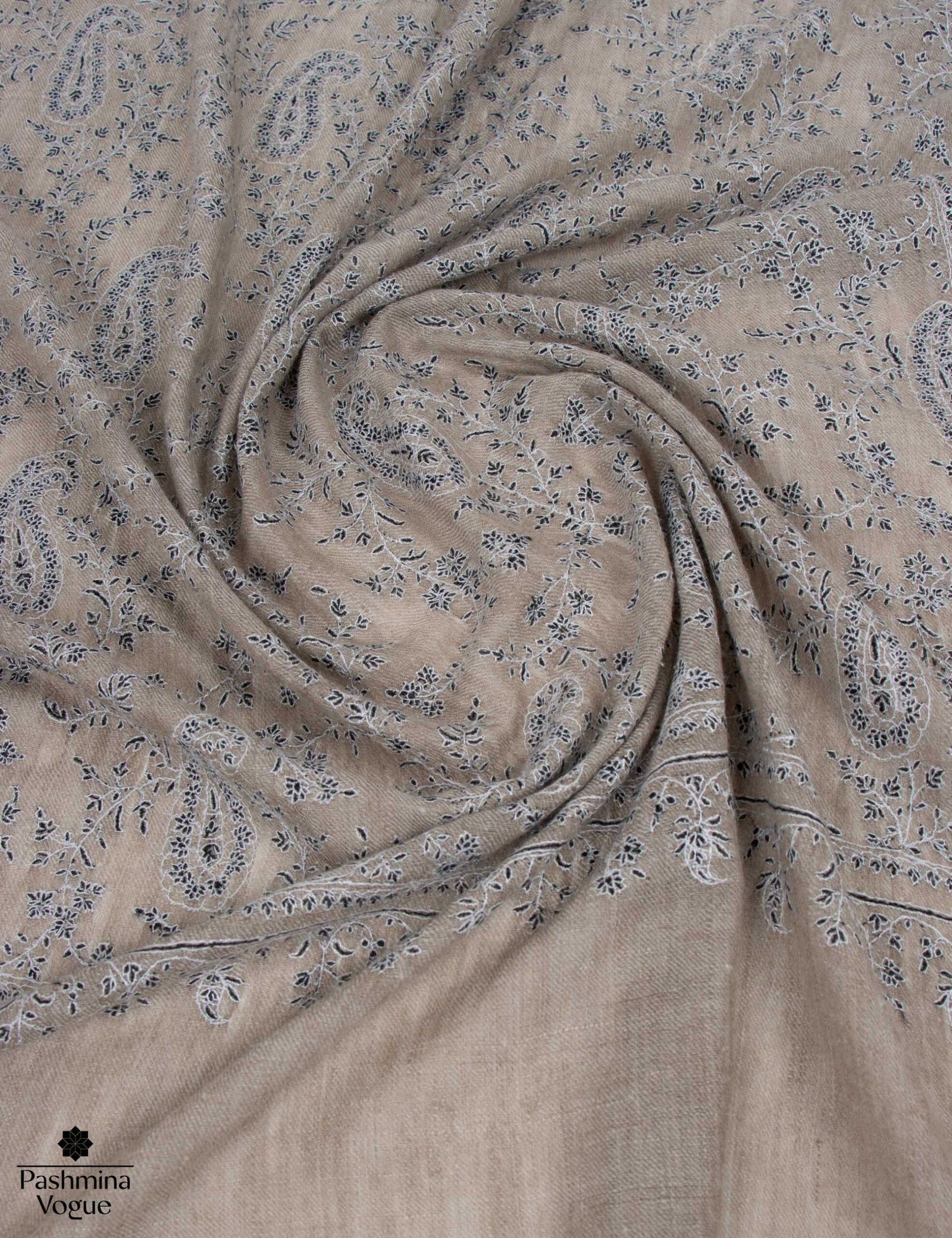 Beige Pashmina Wrap with Embroidery | Luxury Kashmir Pashmina