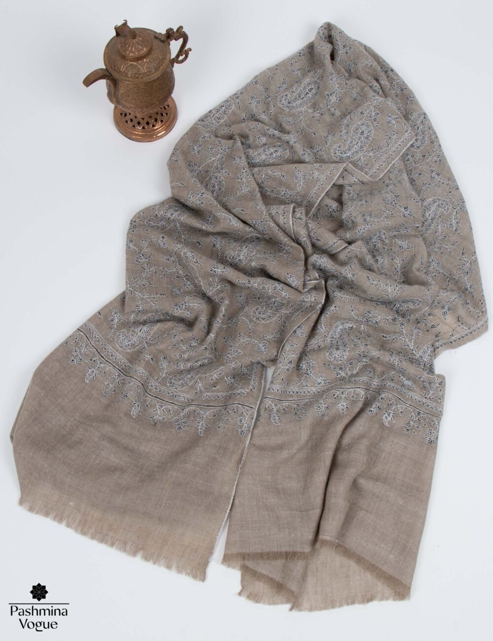 Beige Pashmina Wrap with Embroidery | Luxury Kashmir Pashmina