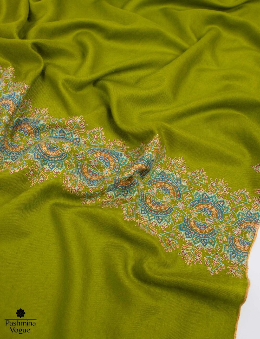 Green Pashmina Palla Work Shawl
