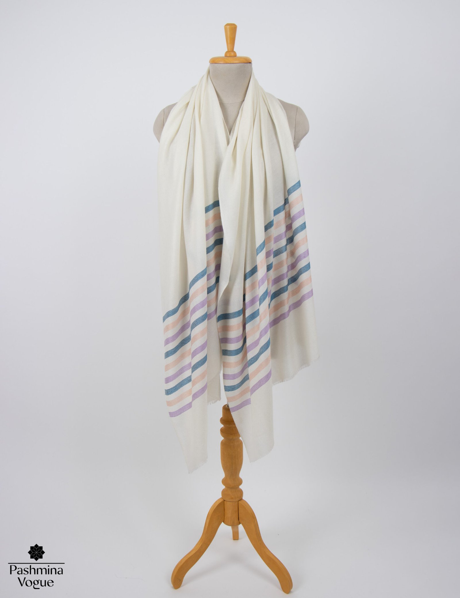 White Merino Wool Striped Scarf | Premium Winter Luxury