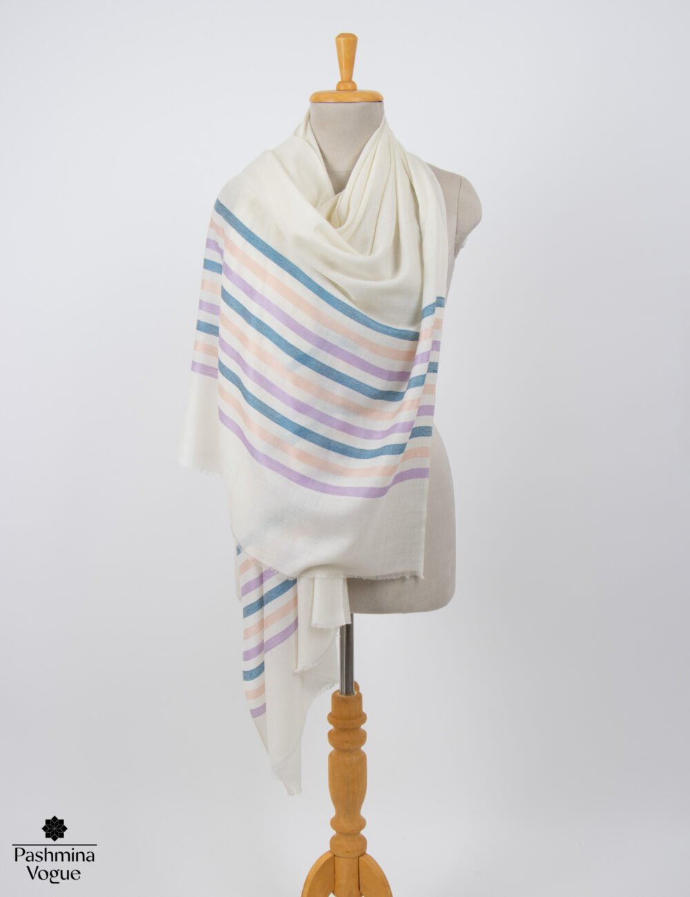 White Merino Wool Striped Scarf | Premium Winter Luxury