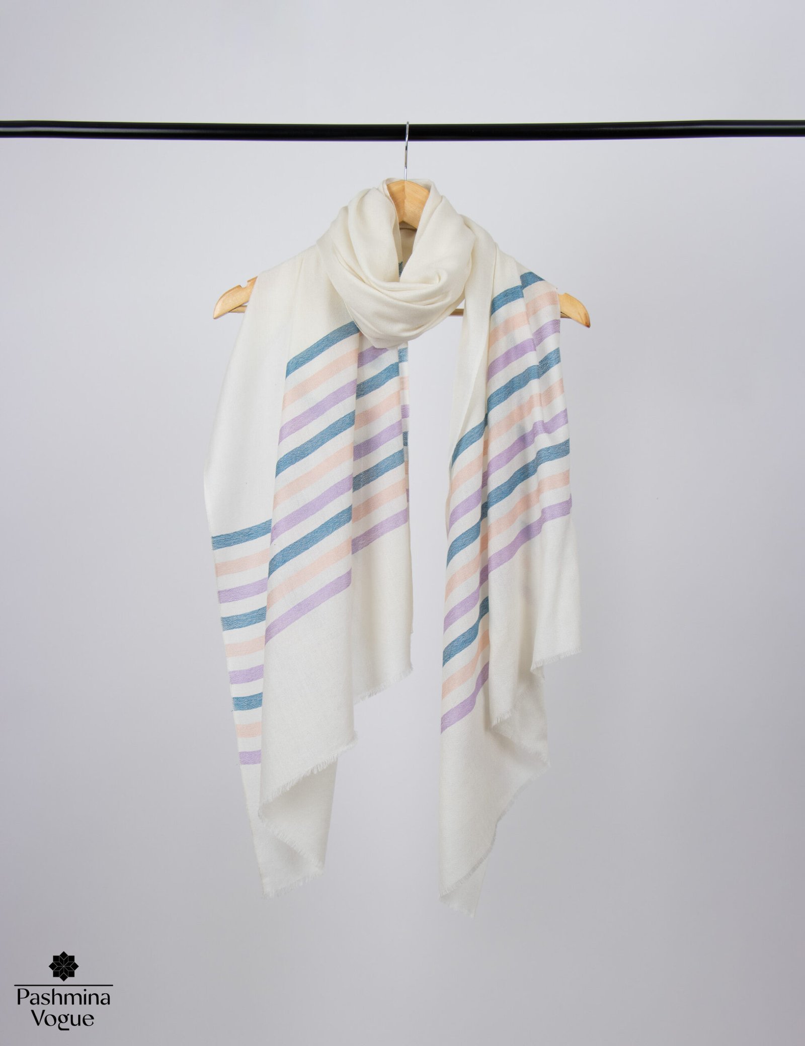 White Merino Wool Striped Scarf | Premium Winter Luxury